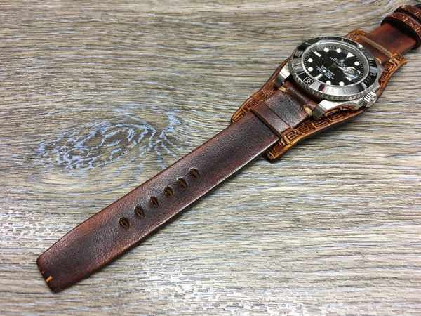 Leather Engraving Watch Straps in 20mm, Brown Wristwatch Band 19mm