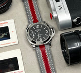 Watch Strap, Grey Red Stripe Leather Watch Band, Handmade watchband, Watch strap 24mm, zic zac pattern watchstrap, Fathers Day Gift Ideas