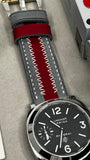 Watch Strap, Grey Red Stripe Leather Watch Band, Handmade watchband, Watch strap 24mm, zic zac pattern watchstrap, Fathers Day Gift Ideas