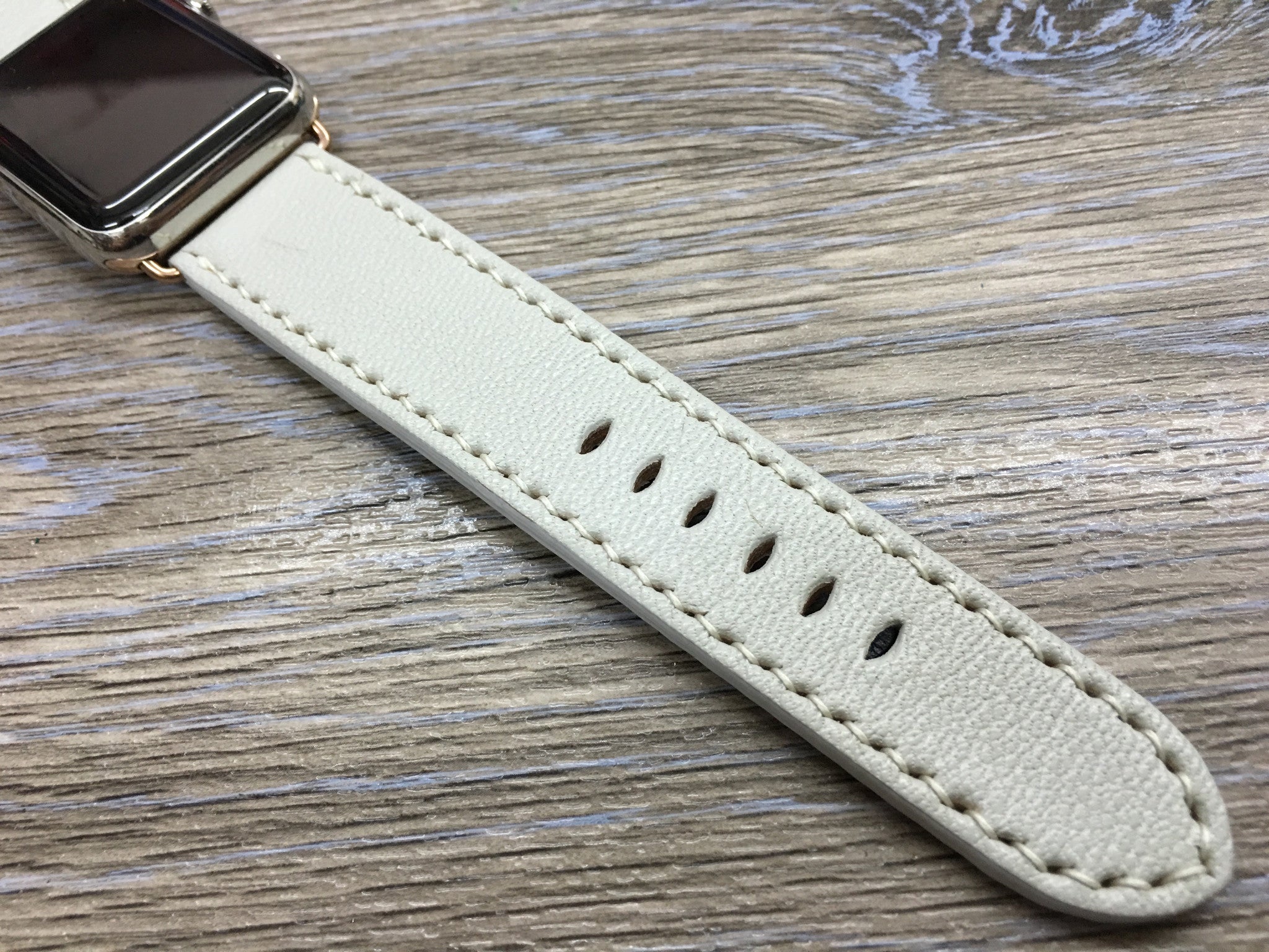 Apple Watch Series 5, Apple Watch 44mm 38mm, Apple Watch Bands, 42mm 40mm, Cream White Leather Watch Strap, Iwatch watch band - eternitizzz-straps-and-accessories