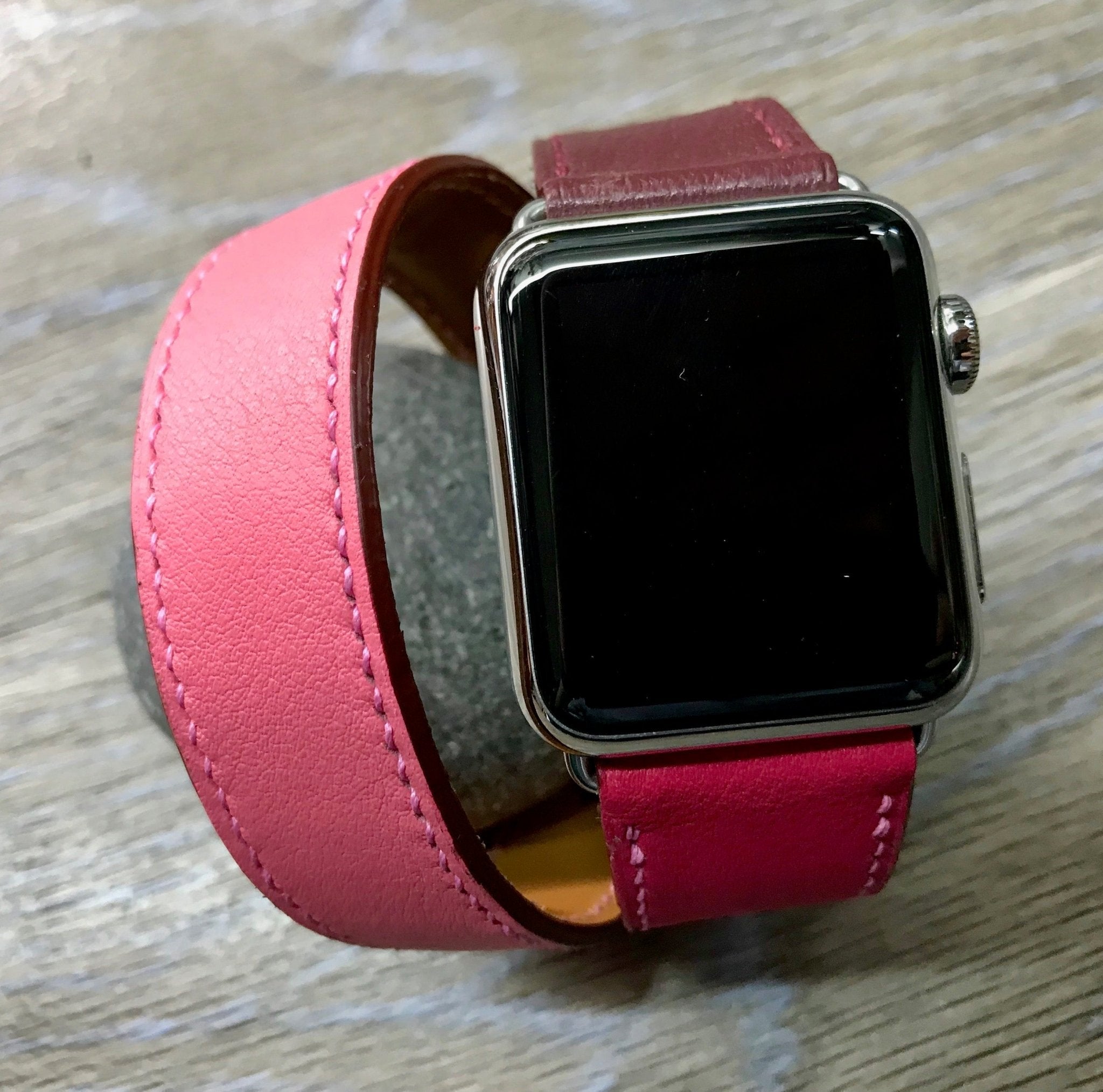 Apple Watch 42mm 38mm 40mm, Apple Watch Hermes, Bordeaux / Rose Extréme / Rose Azalée, Apple Watch Straps, Double Tour Series 10, FREE SHIPPING - eternitizzz-straps-and-accessories