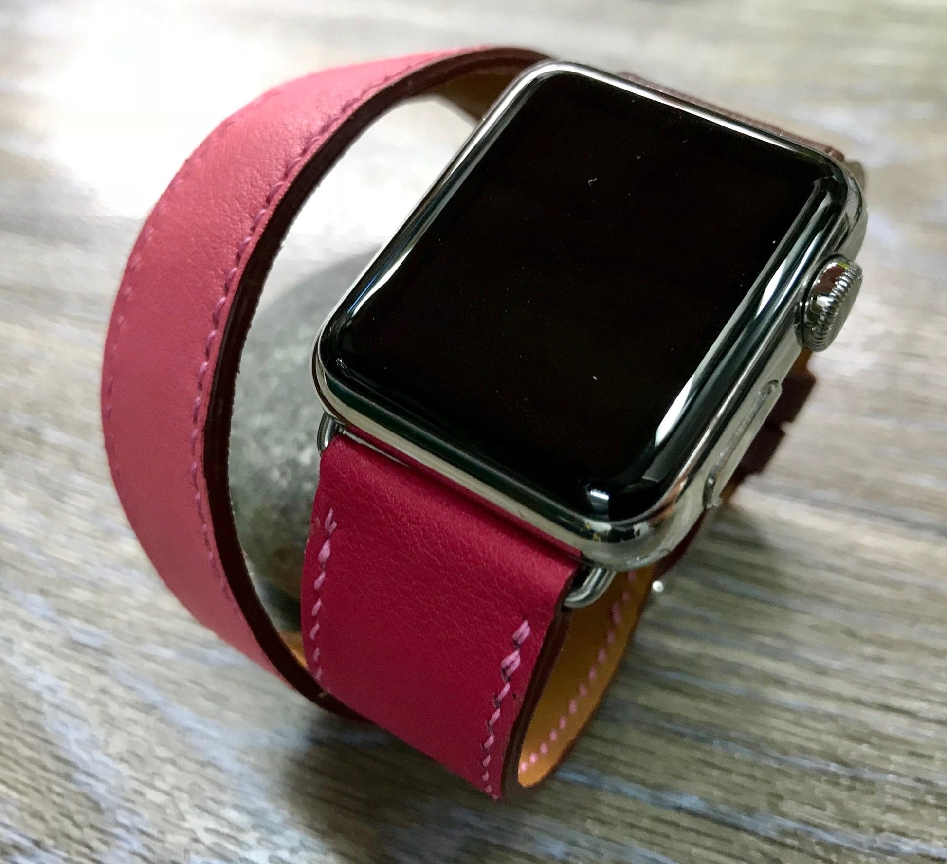 Apple Watch 42mm 41mm 38mm 40mm, Apple Watch Hermes, Bordeaux / Rose Extréme / Rose Azalée, Apple Watch Straps, Double Tour Series 10, FREE SHIPPING - eternitizzz-straps-and-accessories