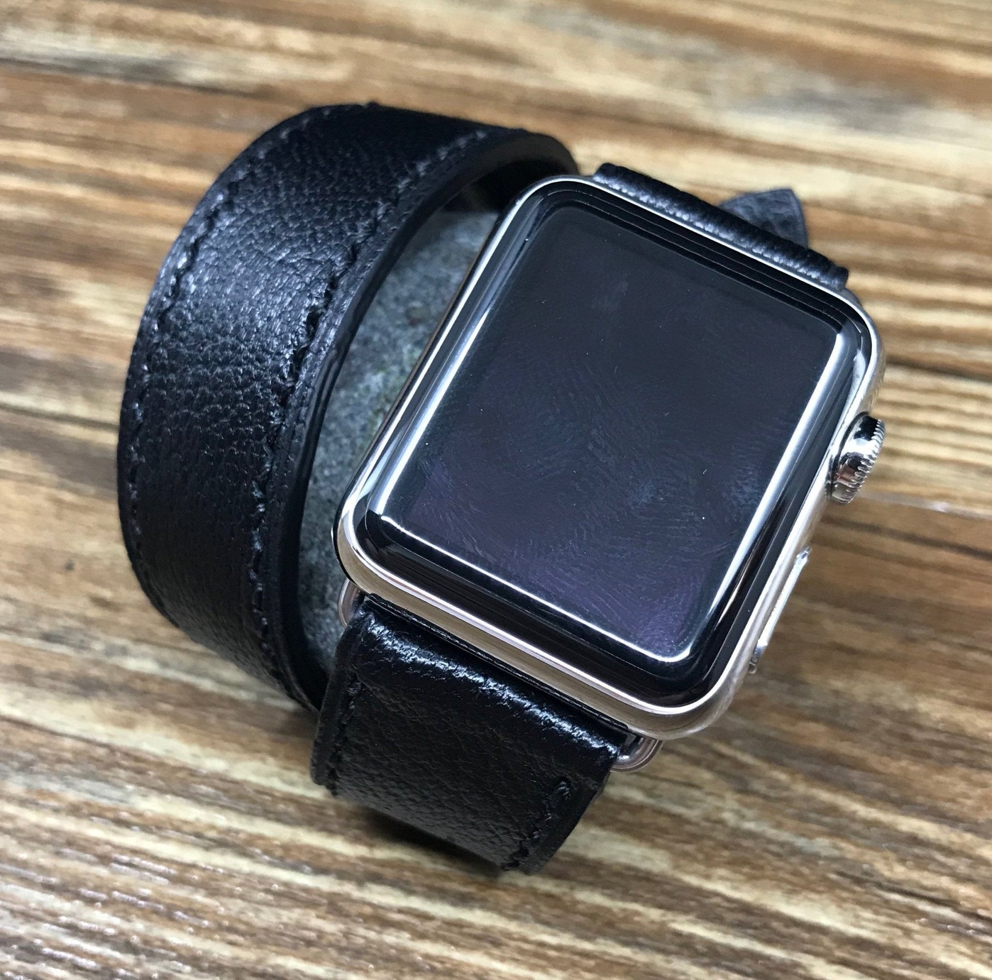 Apple Watch Hermes, Apple Watch 44mm 40mm, Apple Watch Series 5, Black Togo Leather, Double Tour Series 4, Apple Watch Band Straps - eternitizzz-straps-and-accessories