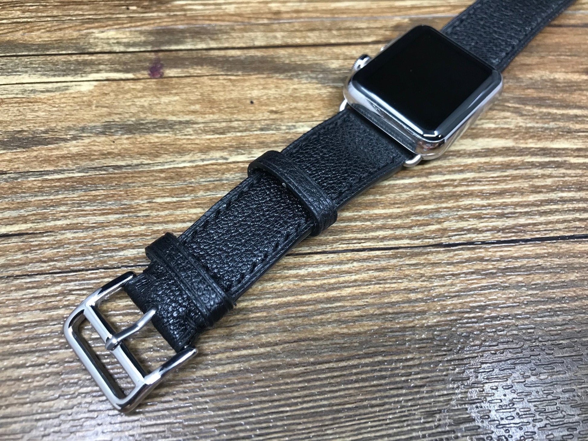 Apple Watch Hermes, Apple Watch 44mm 40mm, Apple Watch Series 5, Black Togo Leather, Double Tour Series 4, Apple Watch Band Straps - eternitizzz-straps-and-accessories