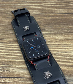 iWatch Band, Black Leather Watch Band, Leather Watch Straps for Apple Watch Series 6, Mens Wrist Watch Band, Mens Wrist Watch Accessories