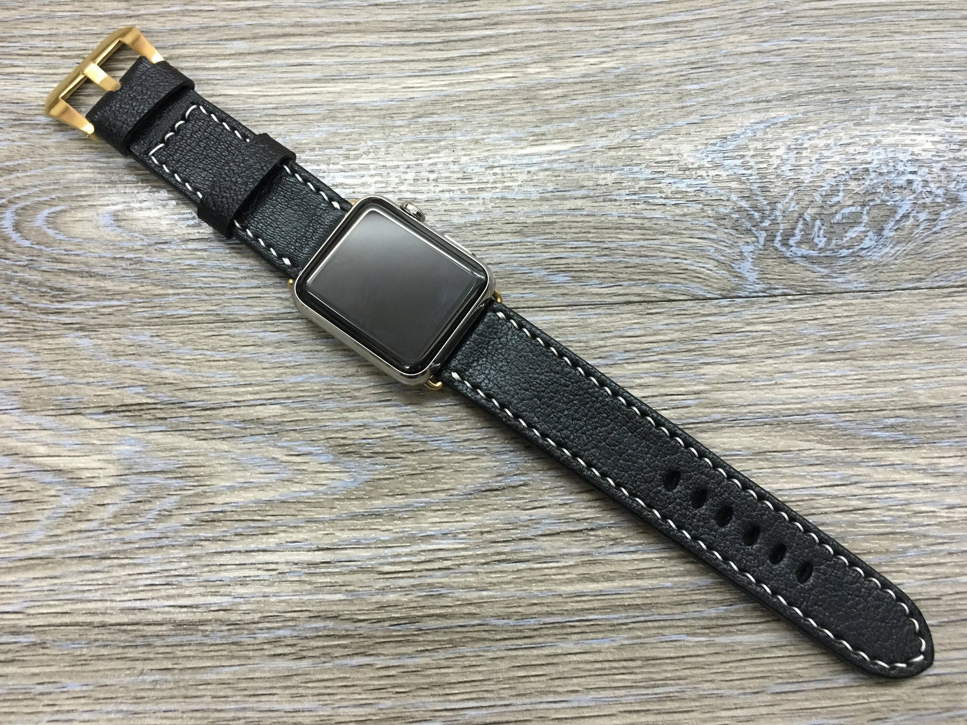 Apple Watch 44mm, Apple Watch Band, Apple Watch 40mm 38mm 42mm, Black Leather Watch Strap for iWatch Series 1 2 3 4 - eternitizzz-straps-and-accessories