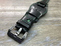 Black full bund strap, Handmade, Leather Cuff watch band, brogue pattern watch strap, 20mm, Bespoke, leather watch band, Free shipping - eternitizzz-straps-and-accessories