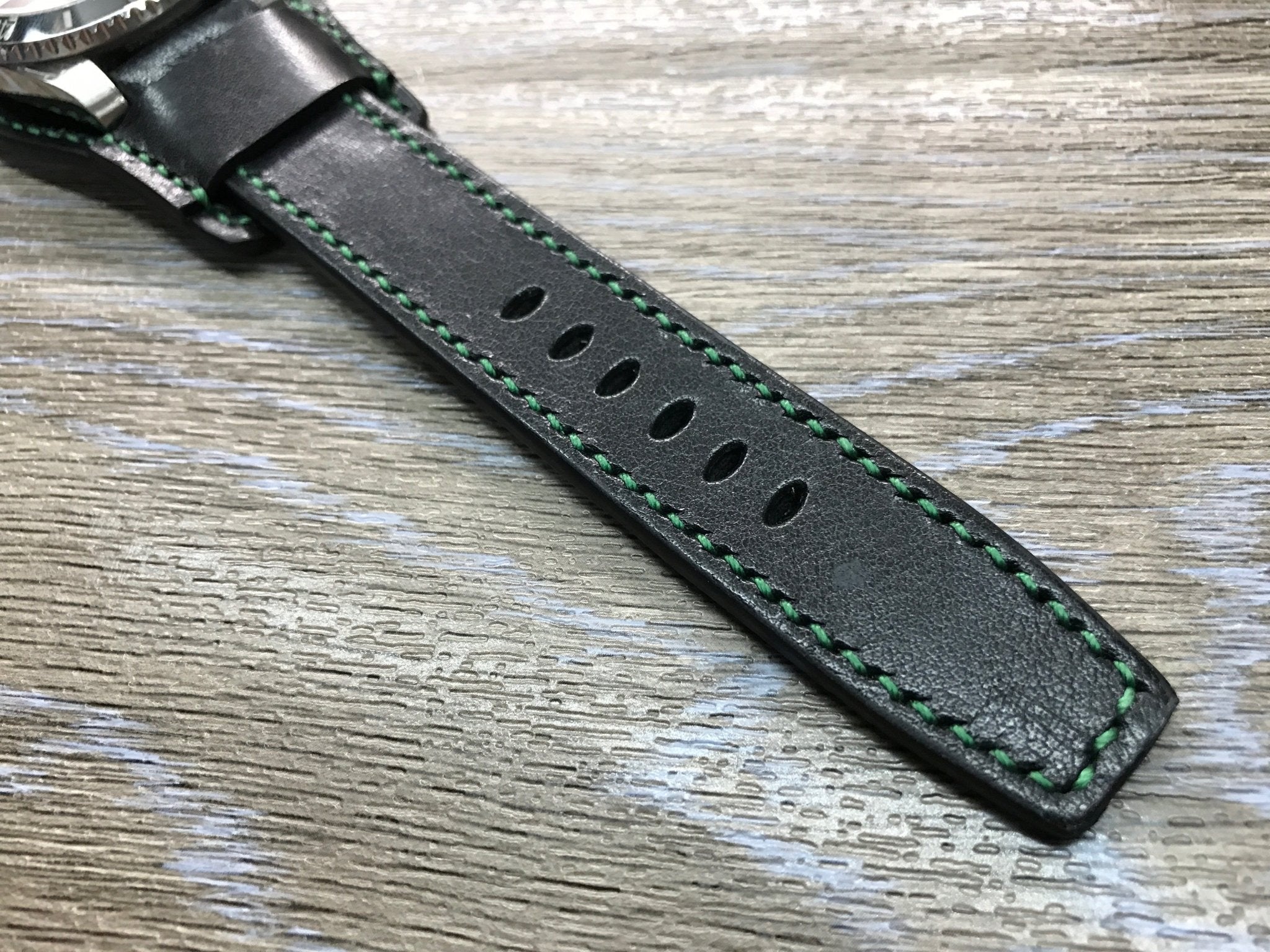 Black full bund strap, Handmade, Leather Cuff watch band, brogue pattern watch strap, 20mm, Bespoke, leather watch band, Free shipping - eternitizzz-straps-and-accessories