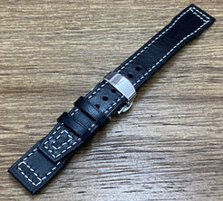 Black Genuine Leather Pilot Watch Strap 22mm, Leather Watch Band 20mm, Aviator Watch Straps with Deployant Clasp, Anniversary Gift Ideas for Boyfriend