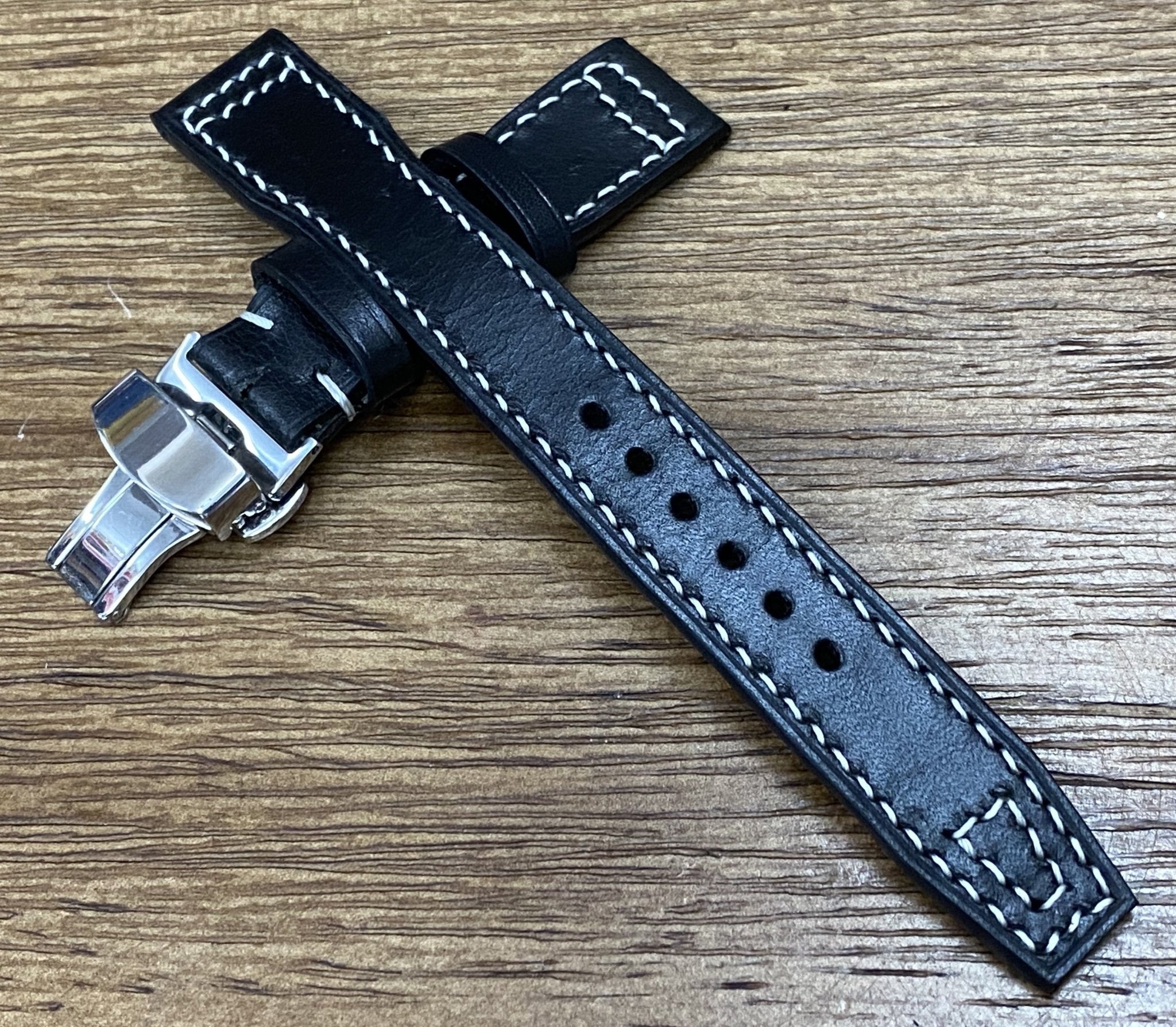 Black Genuine Leather Pilot Watch Strap 22mm, Leather Watch Band 20mm, Aviator Watch Straps with Deployant Clasp, Anniversary Gift Ideas for Boyfriend