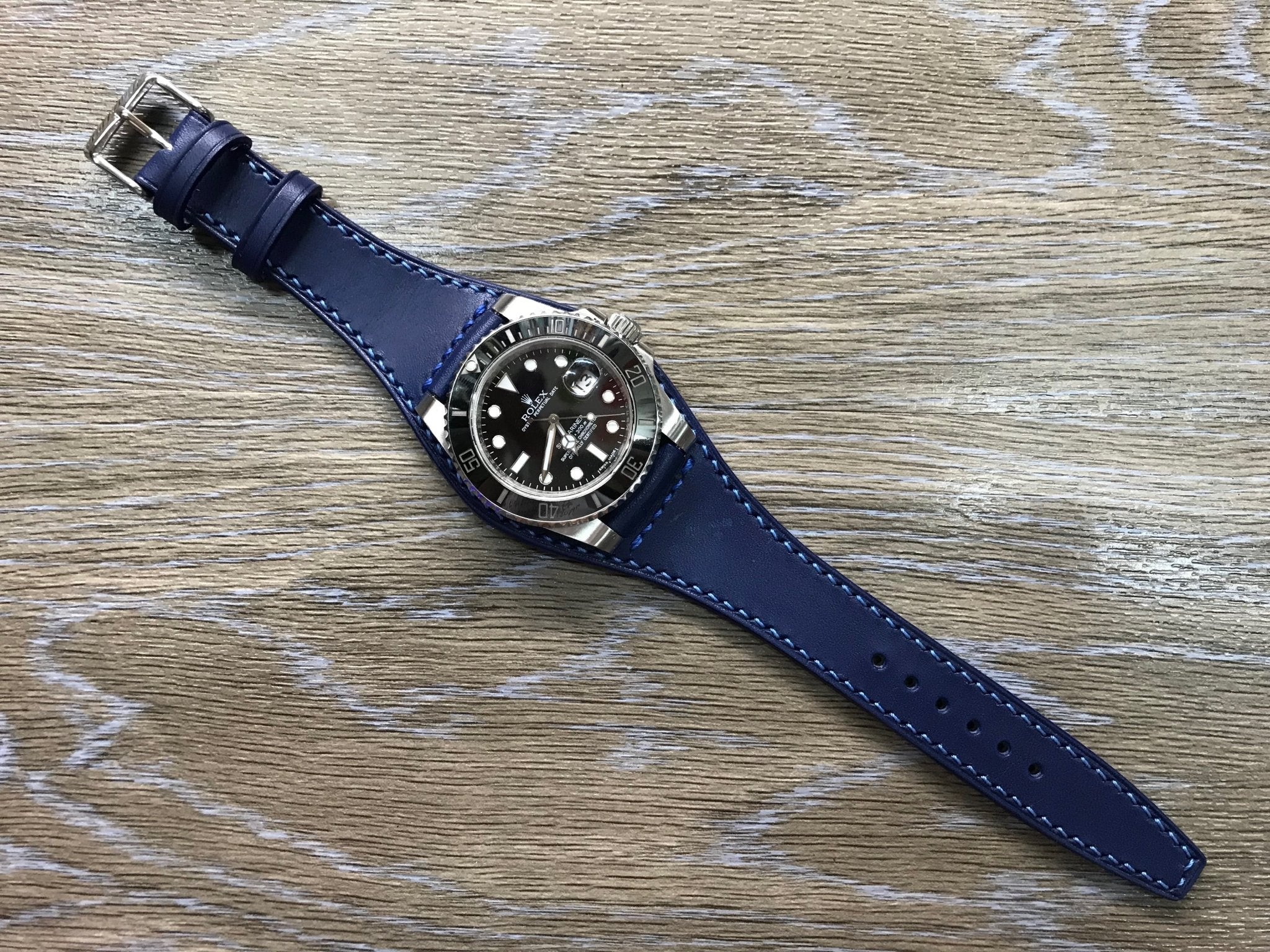 Blue leather Watch Strap 20mm Handmade Gift Ideas Leather Watch