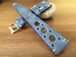 Blue Watch Straps, Rally & Racing Watch straps, 18mm 19mm and 20mm watch band, Leather watch band, 20mm strap, FREE SHIPPING - eternitizzz-straps-and-accessories