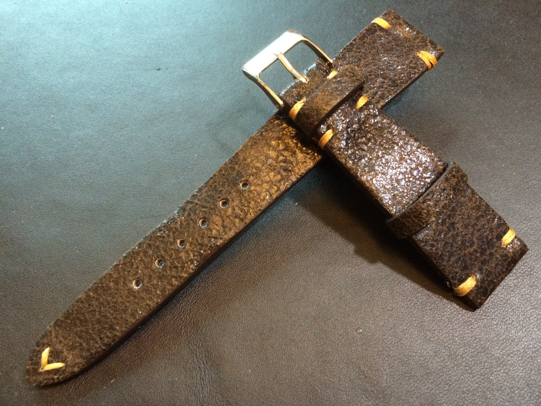 Cracked pattern real leather watch strap for Rolex, IWC, Omega (Dark Brown) - 20mm/16mm - eternitizzz-straps-and-accessories