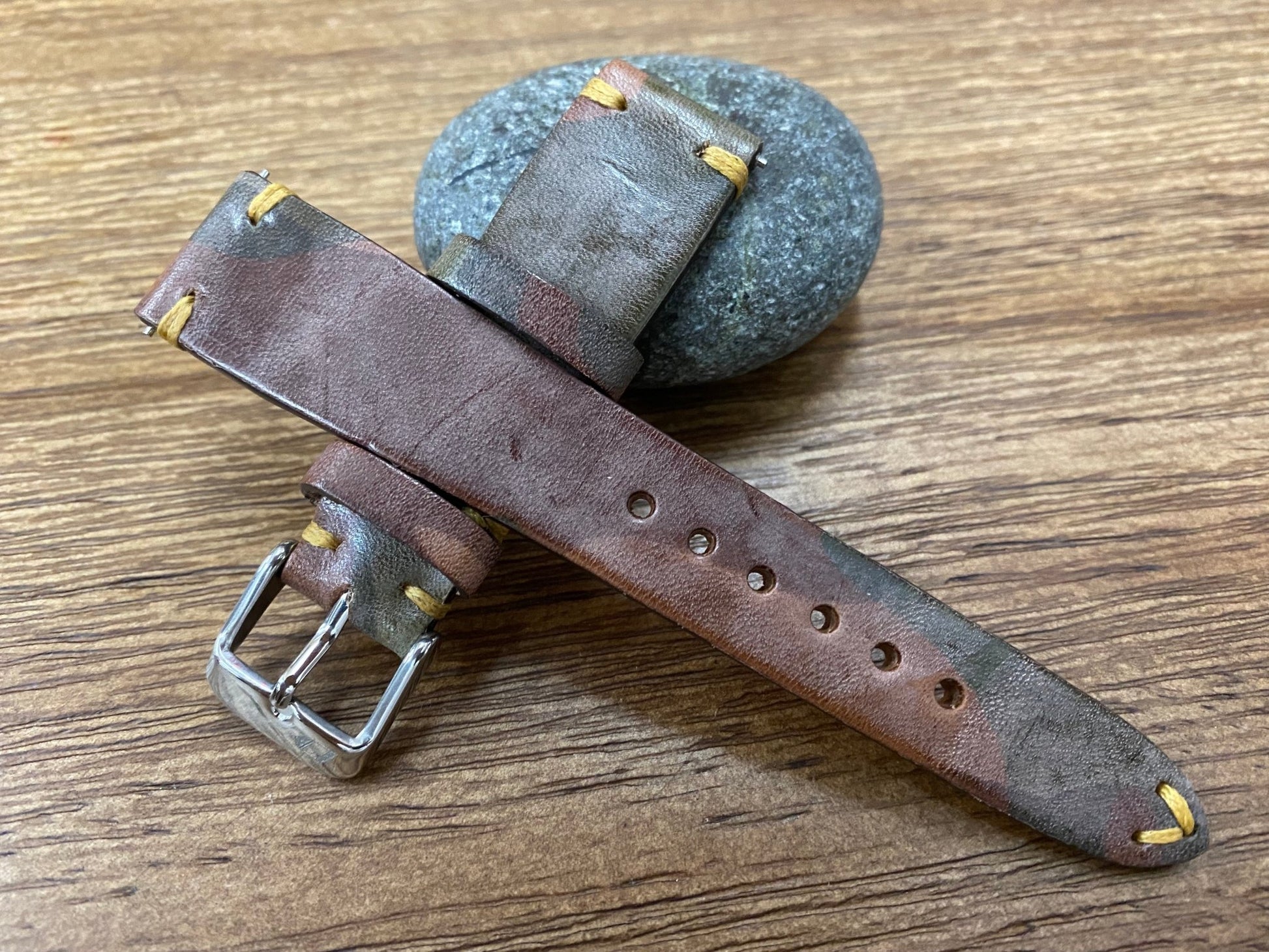 Watch Strap in Ghost Camouflage Brown leather, Watch Band 20mm 19mm, Leather Mens Wrist Watchband replacement, Watchstraps