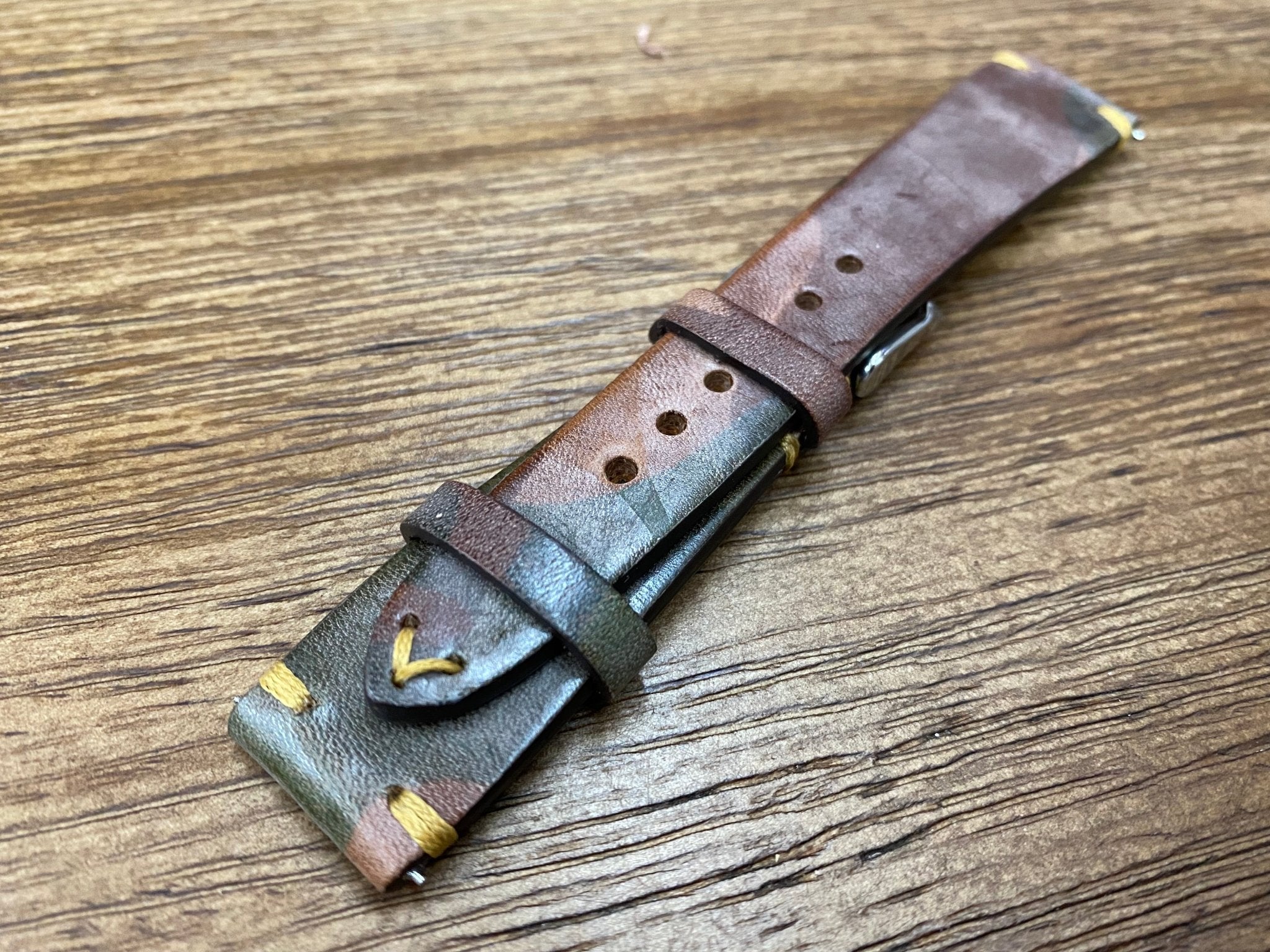 Leather Watch Straps, Leather watchband, watchstrap 20mm 19mm 18mm, Handmade Vintage watch straps, Ghost Camouflage Brown leather wristwatch Band, Replacement Watch straps