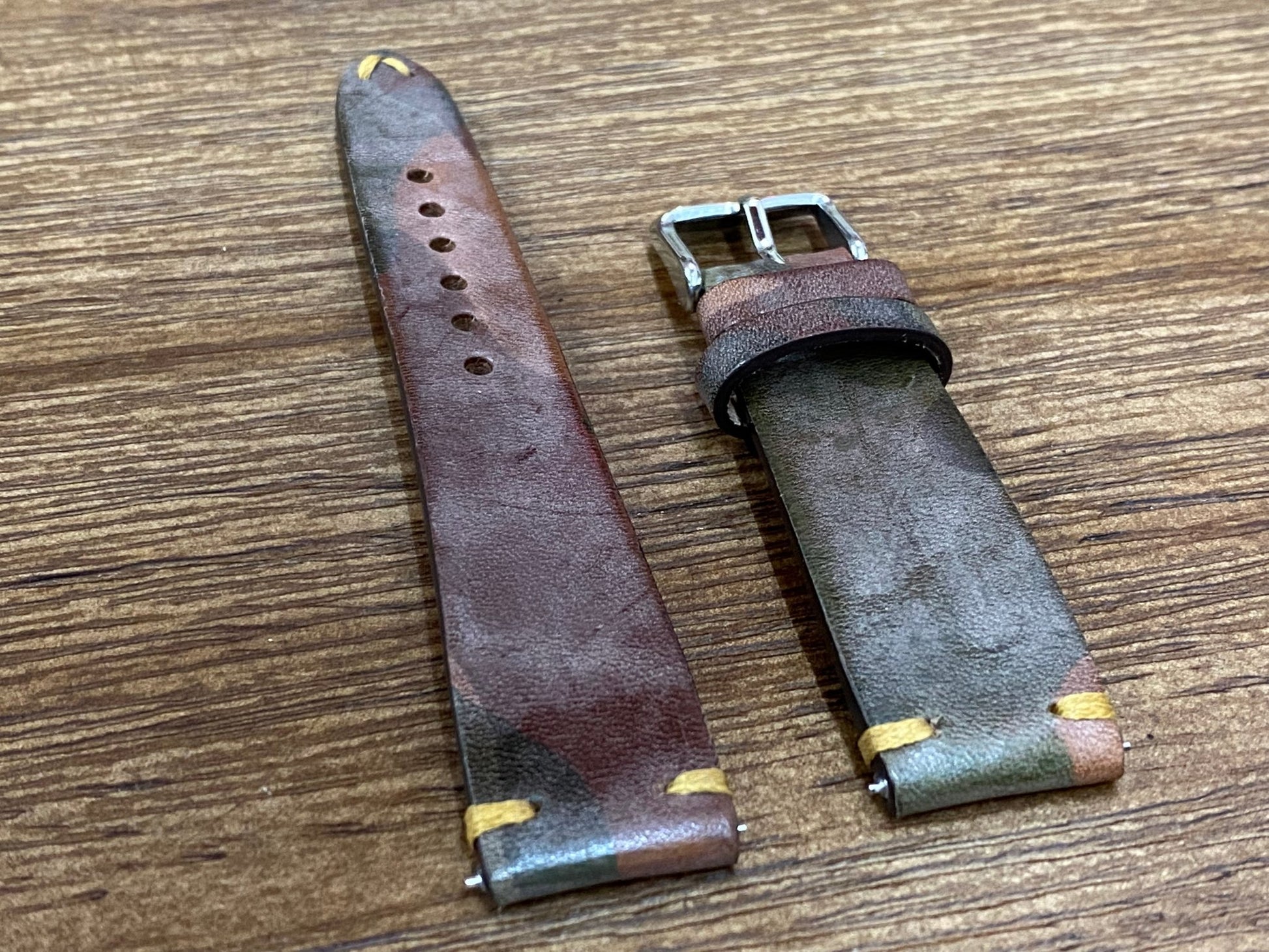 Leather Watch Straps, Leather watchband, watchstrap 20mm 19mm 18mm, Handmade Vintage watch straps, Ghost Camouflage Brown leather wristwatch Band, Replacement Watch straps