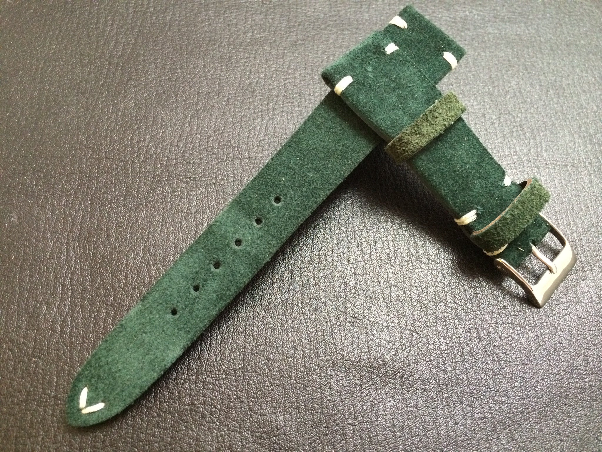 Green Suede Leather watch strap, 20mm Leather Watch band, 19mm Watch strap for Rolex, Tudor - 16mm Watch Buckle - eternitizzz-straps-and-accessories