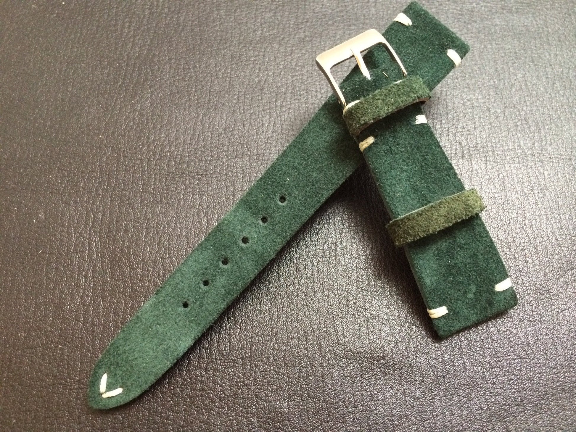 Green Suede Leather watch strap, 20mm Leather Watch band, 19mm Watch strap for Rolex, Tudor - 16mm Watch Buckle - eternitizzz-straps-and-accessories