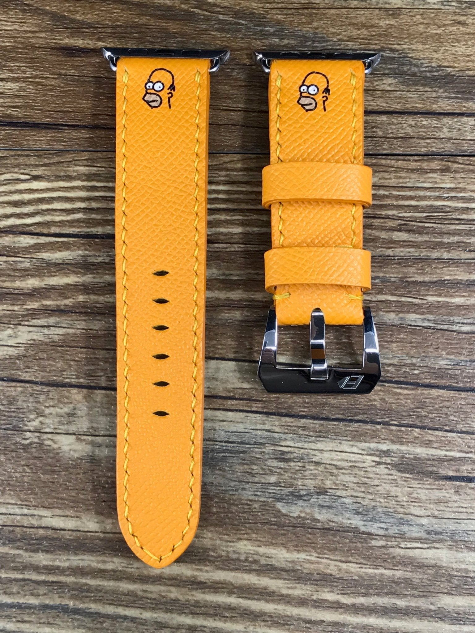 Homer Simpson Apple Watch Band, Apple Watch Leather Watch Band, Smart Watch Band, Handmade Yellow Apple Watch Ultra Watch Strap, iWatch Band 45mm