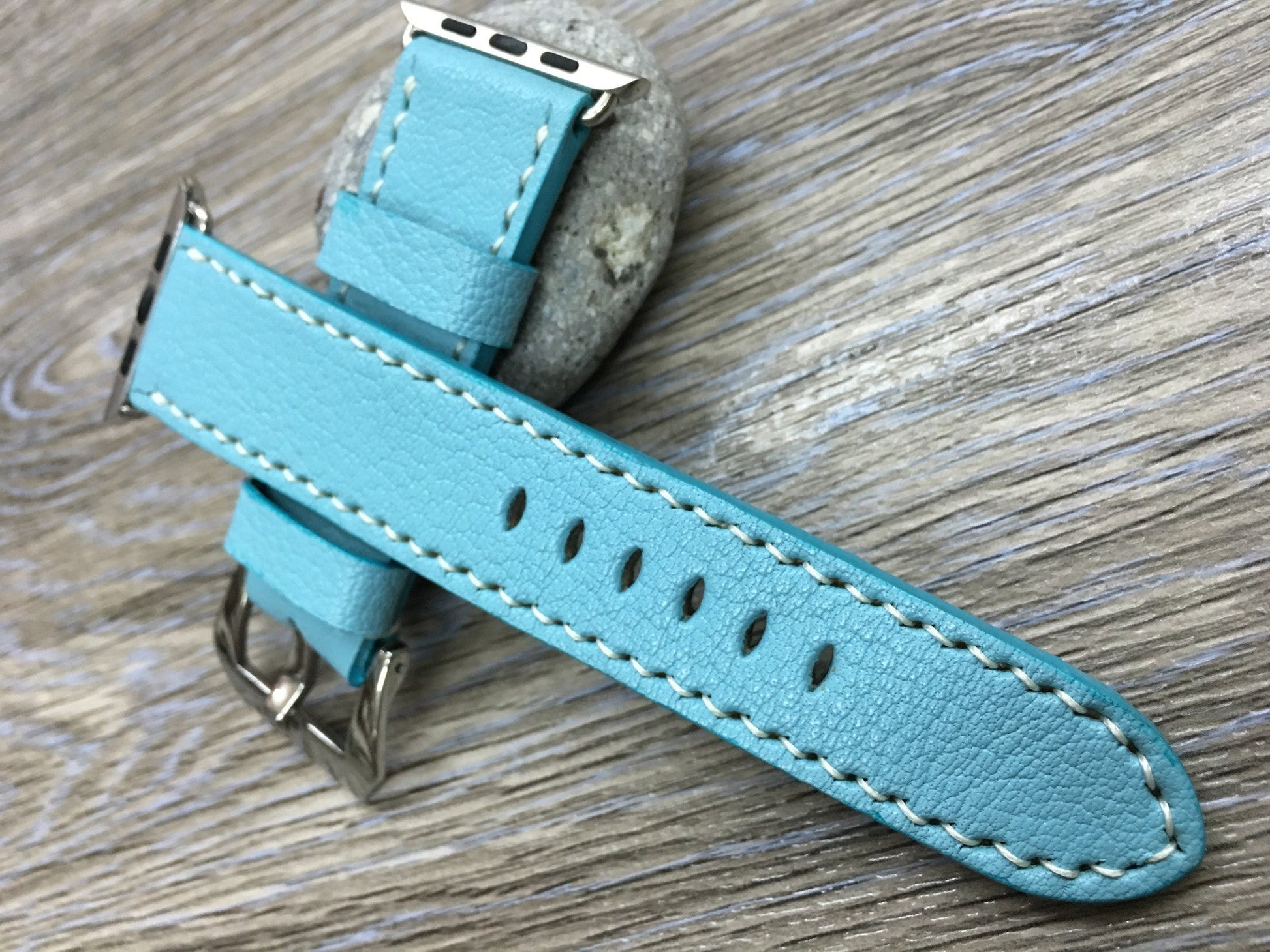 iWatch Band, Samsung Galaxy Watch Band, Leather Watch Strap, Valentines Day Handmade Christmas Gifts, Apple Watch Ultra Tiffany Blue Leather Watch Straps