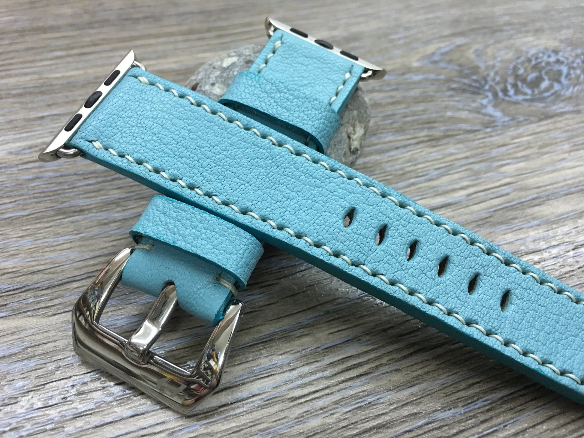 iWatch Band, Samsung Galaxy Watch Band, Leather Watch Strap, Valentines Day Handmade Christmas Gifts, Apple Watch Ultra Tiffany Blue Leather Watch Straps