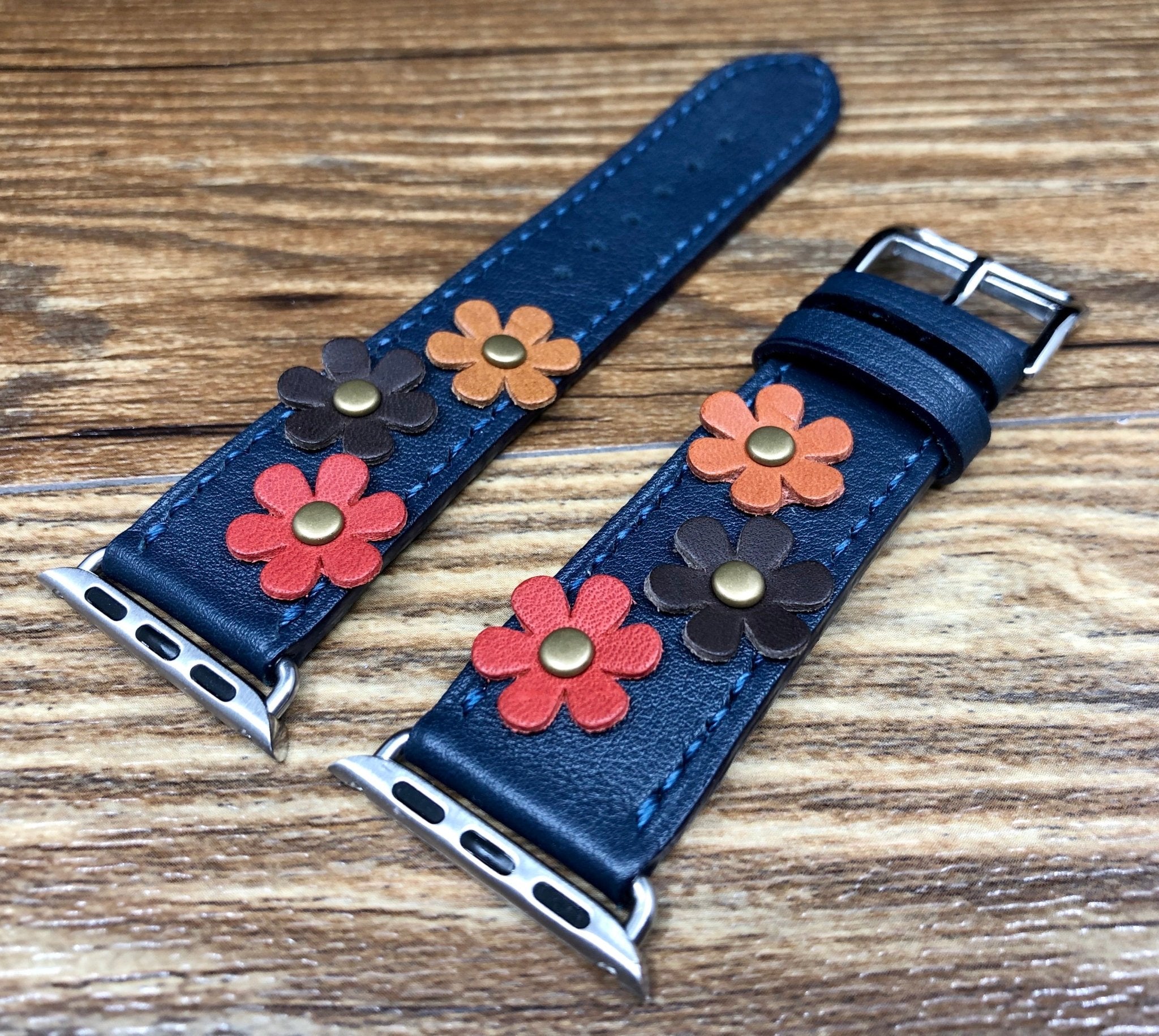 Apple Watch Series 5, Apple Watch Band, Single Tour Rallye, Blue Encre, Apple Watch 40mm, Apple Watch Band, Leather Watch Band, Apple Watch Strap - eternitizzz-straps-and-accessories