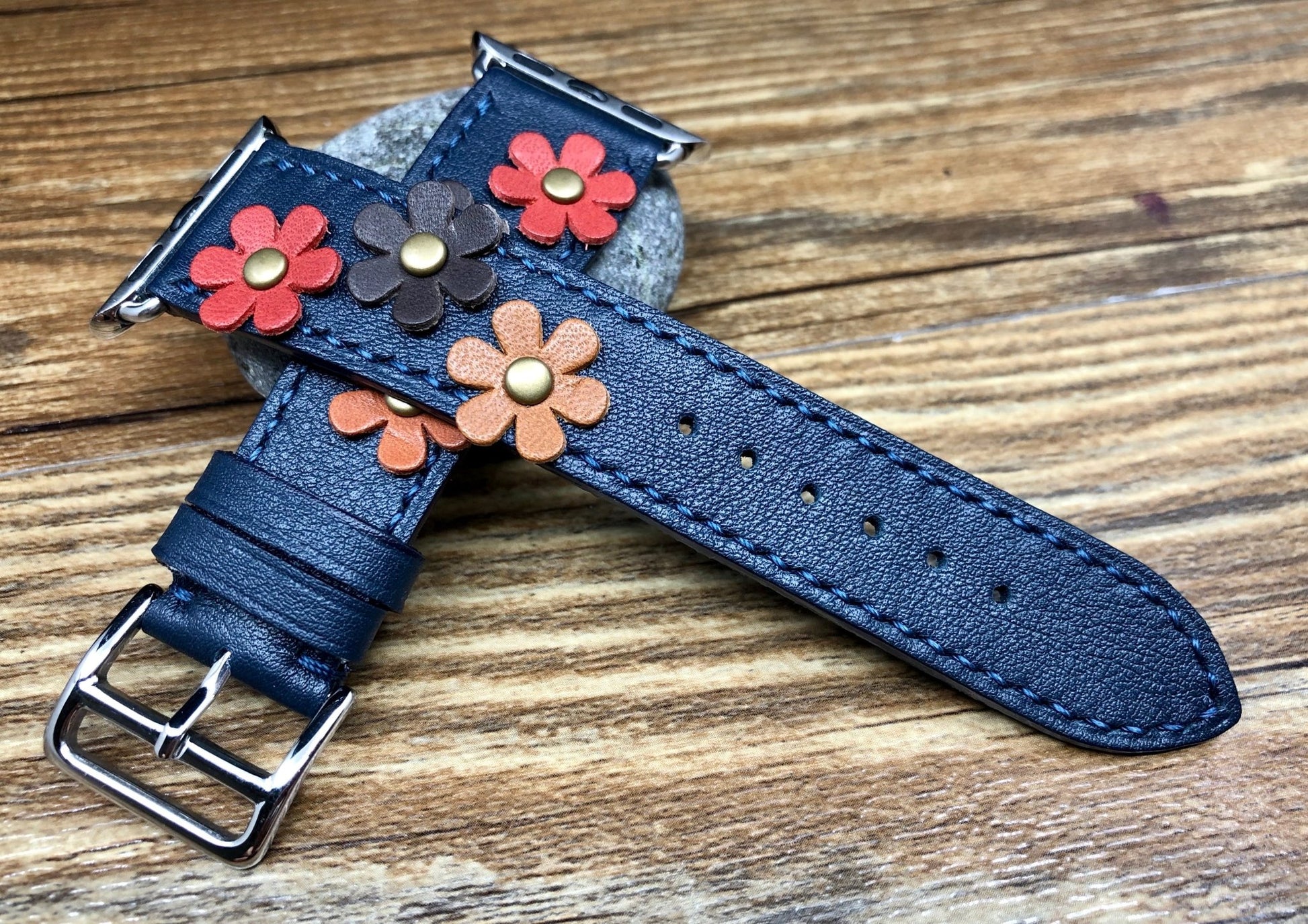 Apple Watch Series 5, Apple Watch Band, Single Tour Rallye, Blue Encre, Apple Watch 40mm, Apple Watch Band, Leather Watch Band, Apple Watch Strap - eternitizzz-straps-and-accessories