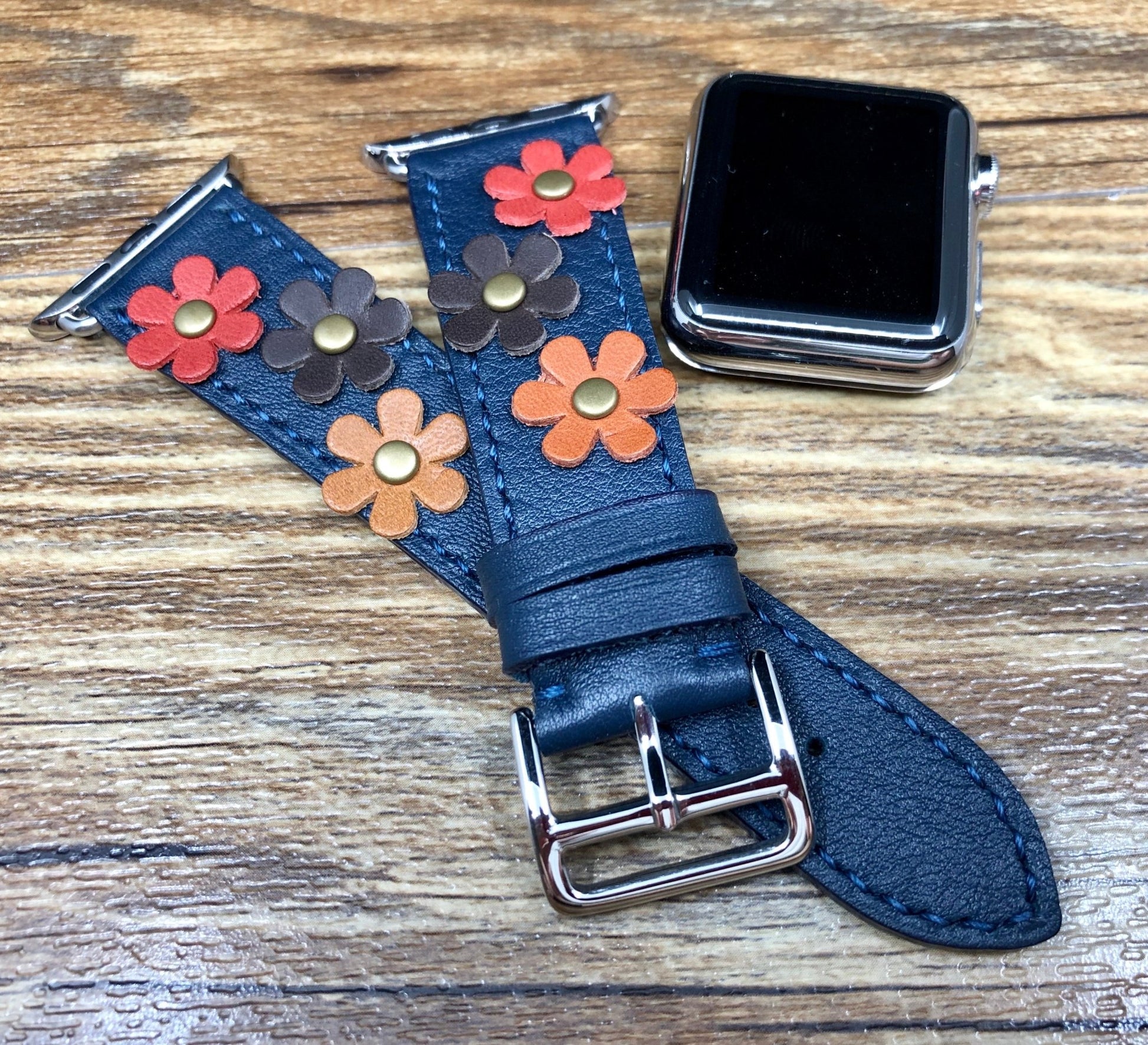 Apple Watch Series 5, Apple Watch Band, Single Tour Rallye, Blue Encre, Apple Watch 40mm, Apple Watch Band, Leather Watch Band, Apple Watch Strap - eternitizzz-straps-and-accessories