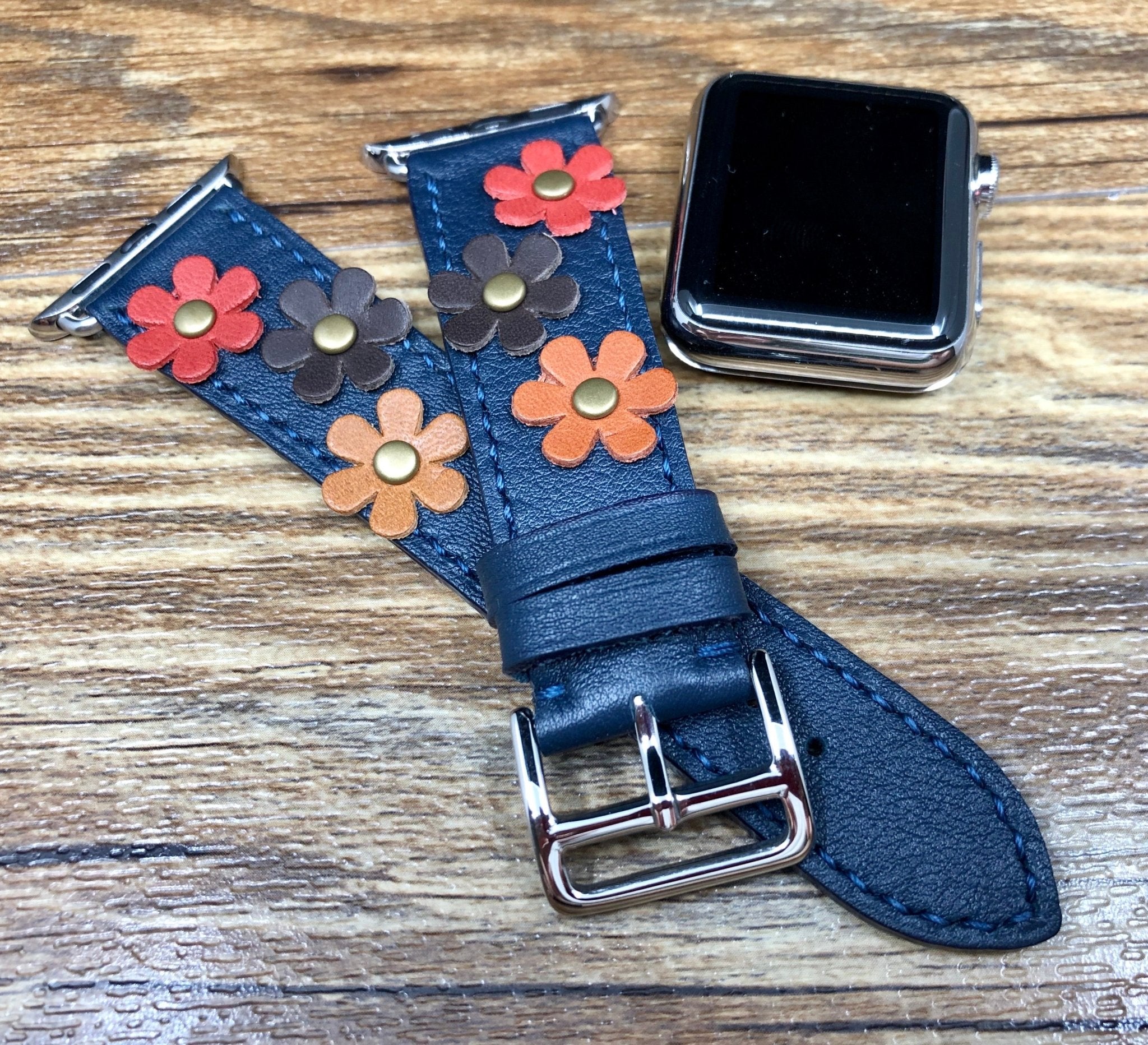 Apple Watch Series 5, Apple Watch Band, Single Tour Rallye, Blue Encre, Apple Watch 40mm, Apple Watch Band, Leather Watch Band, Apple Watch Strap - eternitizzz-straps-and-accessories