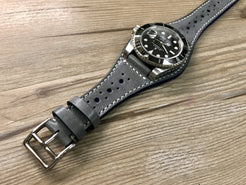 Handmade leather cuff watch strap, Brogue Pattern leather cuff watch band for Rolex Watches (Vintage Grey) - 20mm/18mm - eternitizzz-straps-and-accessories