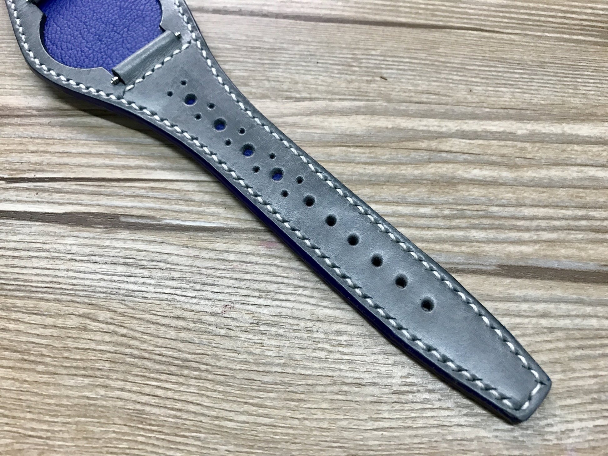 Handmade leather cuff watch strap, Brogue Pattern leather cuff watch band for Rolex Watches (Vintage Grey) - 20mm/18mm - eternitizzz-straps-and-accessories