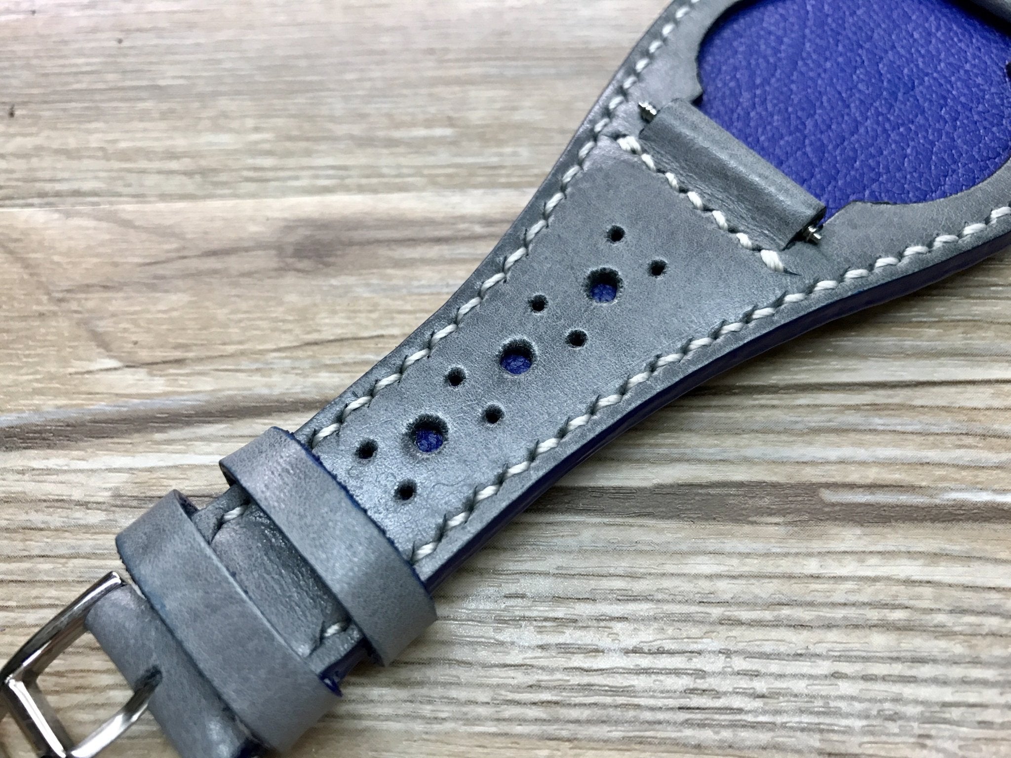 Handmade leather cuff watch strap, Brogue Pattern leather cuff watch band for Rolex Watches (Vintage Grey) - 20mm/18mm - eternitizzz-straps-and-accessories