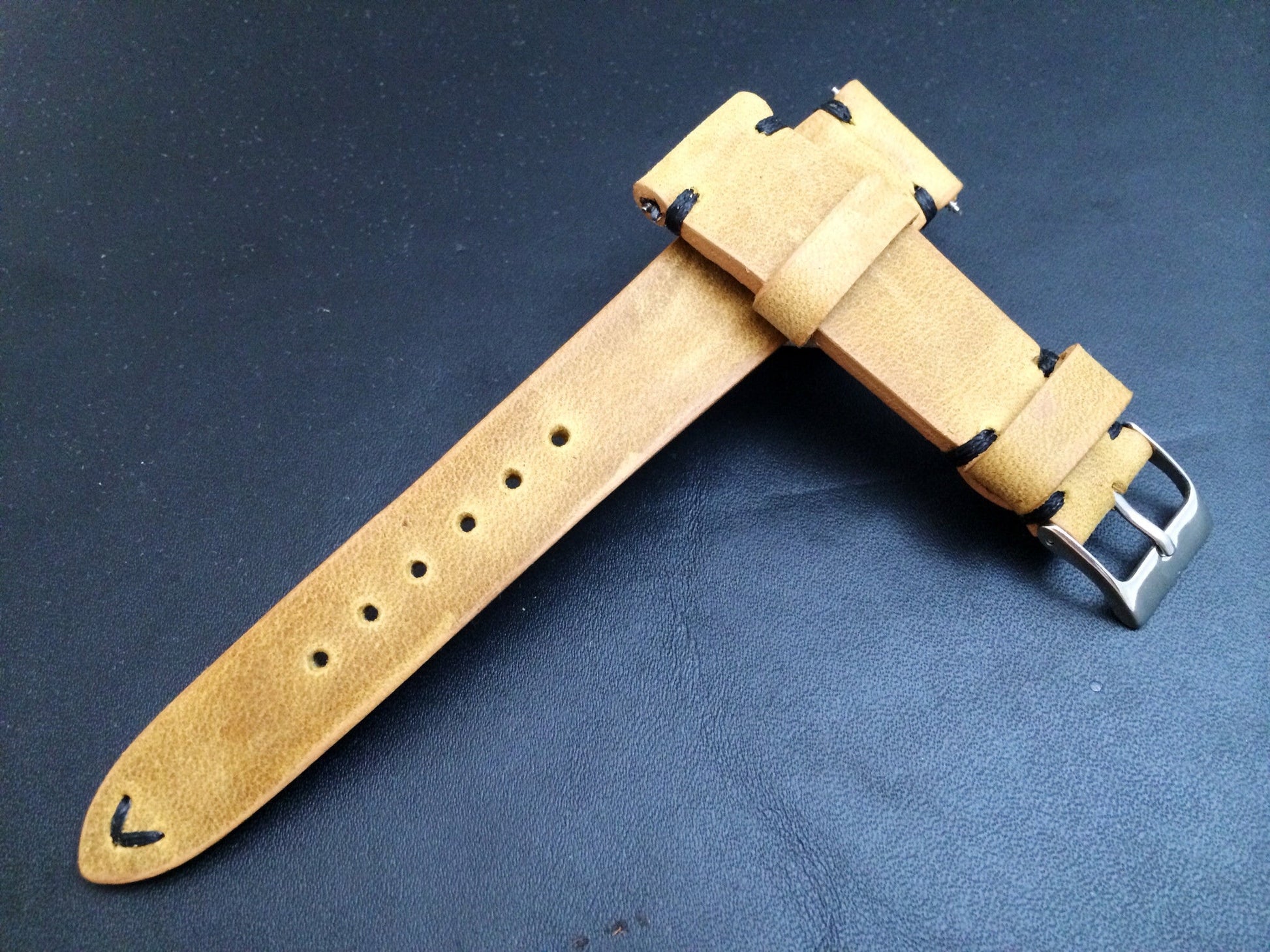 Leather Watch Strap, 20mm watch strap, 19mm watch band, Khaki Watch band for Rolex Watches - eternitizzz-straps-and-accessories