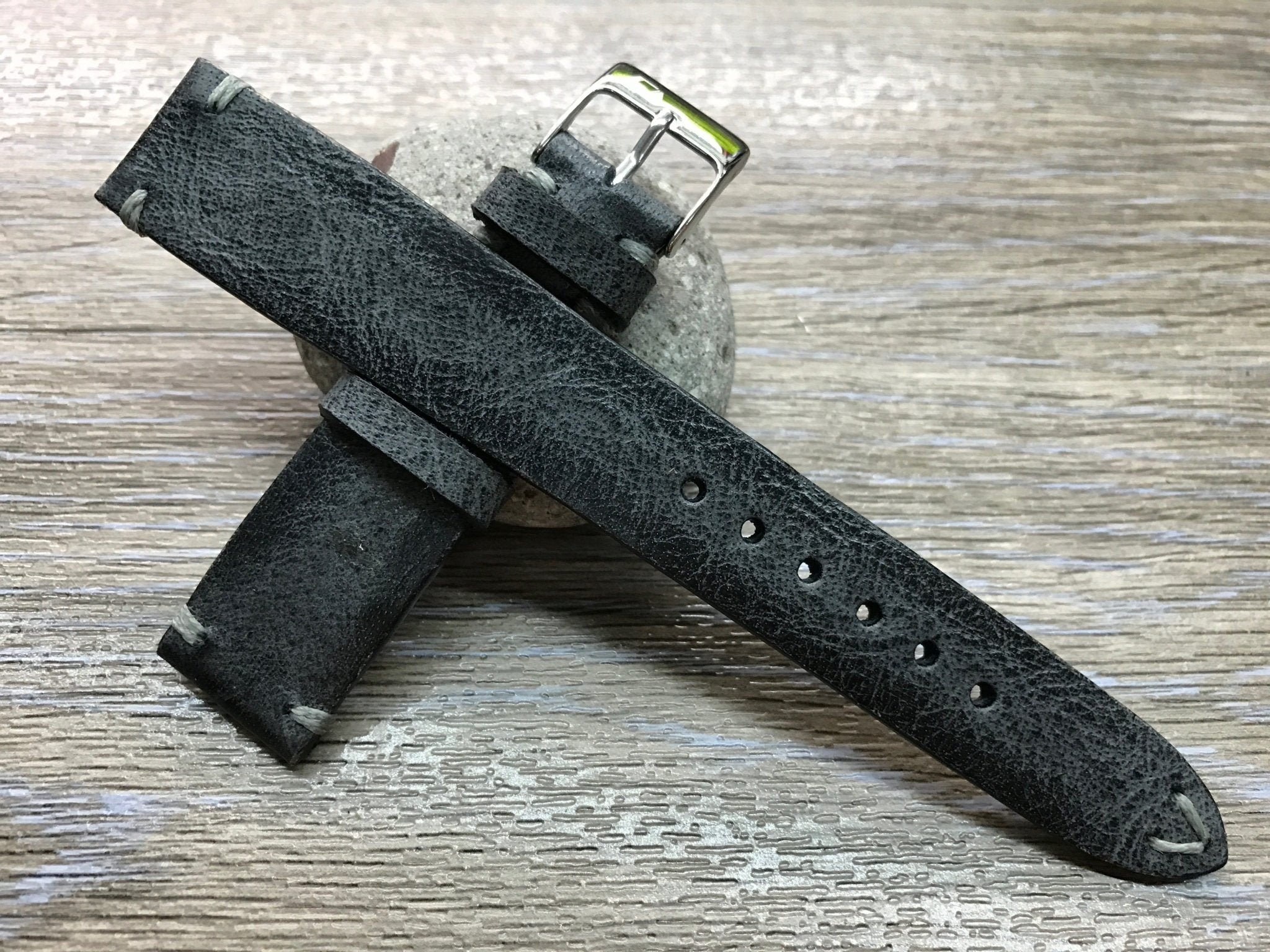 Leather Watch Strap, 20mm watch strap, Leather Watch Band, Black Wrist Watch band, 18mm 19mm 22mm leather watch strap, FREE SHIPPING - eternitizzz-straps-and-accessories