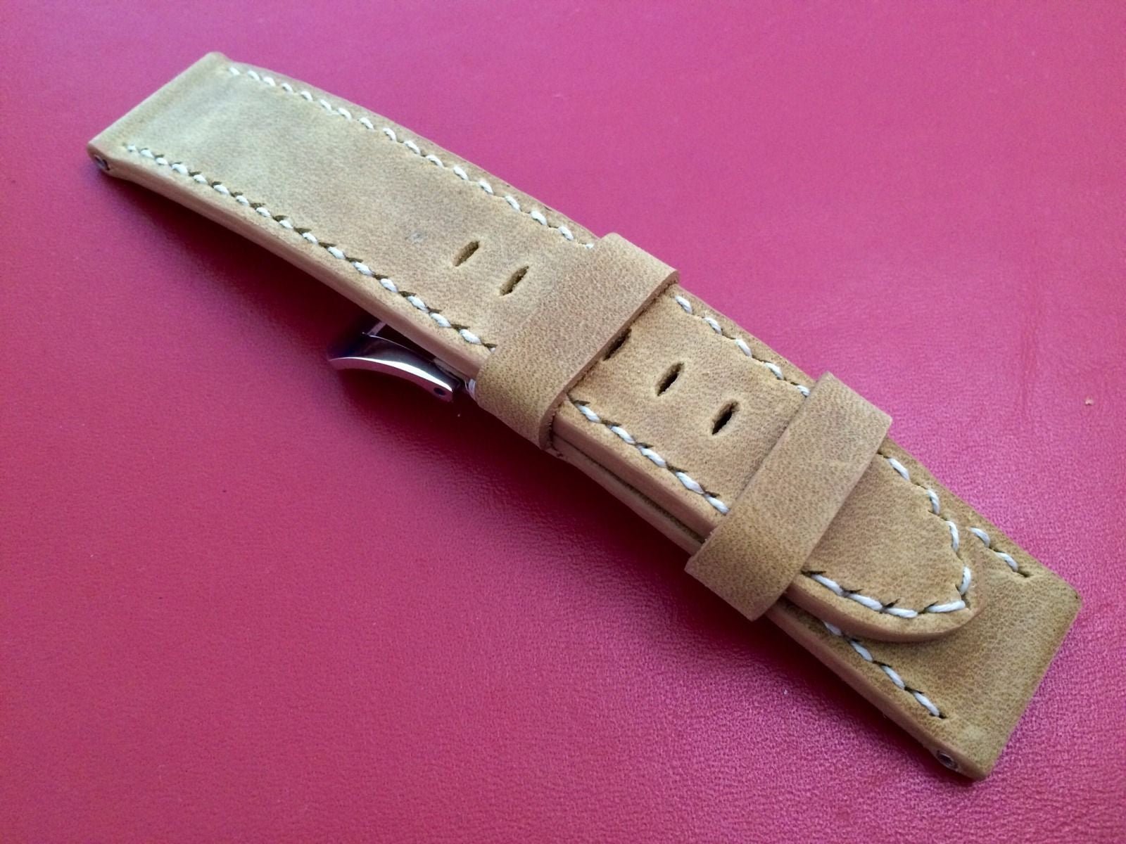 Leather watch Strap, 24mm Leather Watch Strap for Panerai, Khaki Leather watch band - eternitizzz-straps-and-accessories