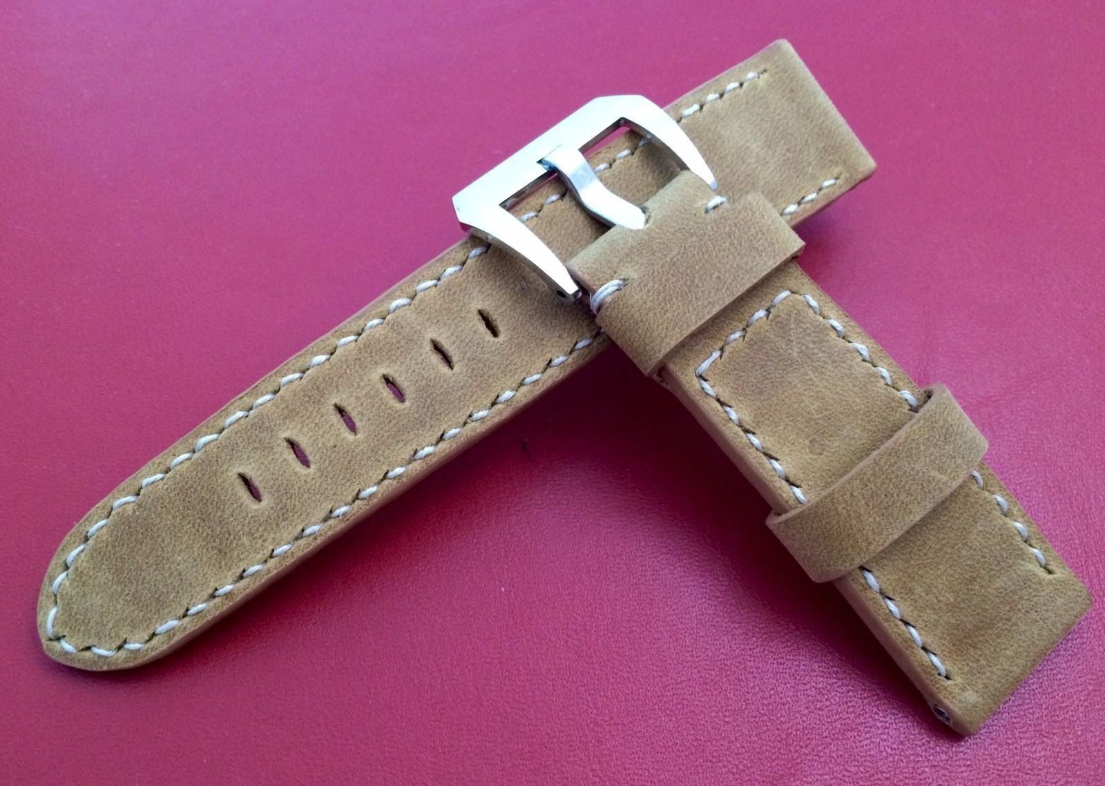 Leather watch Strap, 24mm Leather Watch Strap for Panerai, Khaki Leather watch band - eternitizzz-straps-and-accessories