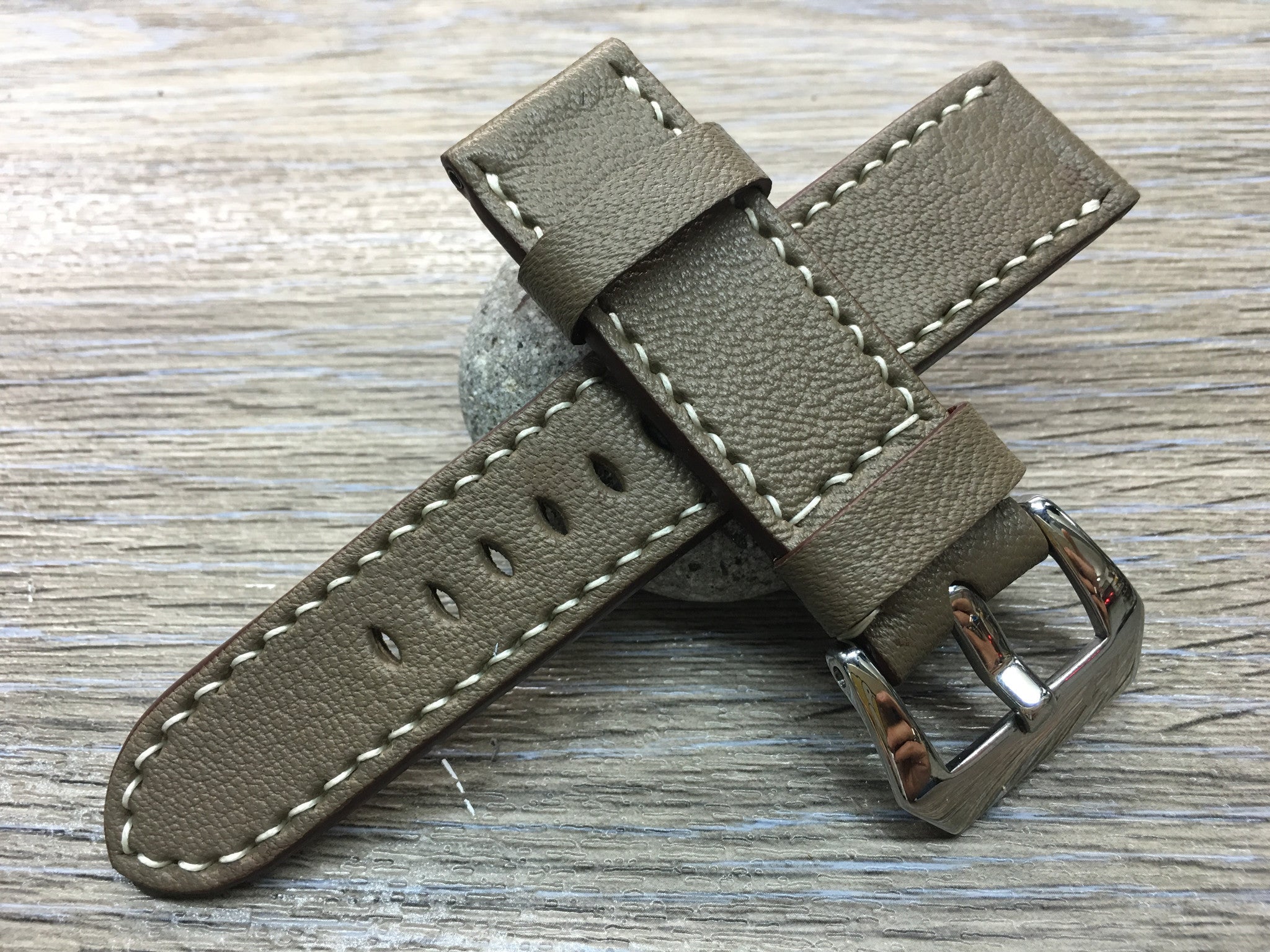 Leather Watch Strap, 24mm watch band, Elephant grey colour watch strap for Panerai Watches - eternitizzz-straps-and-accessories