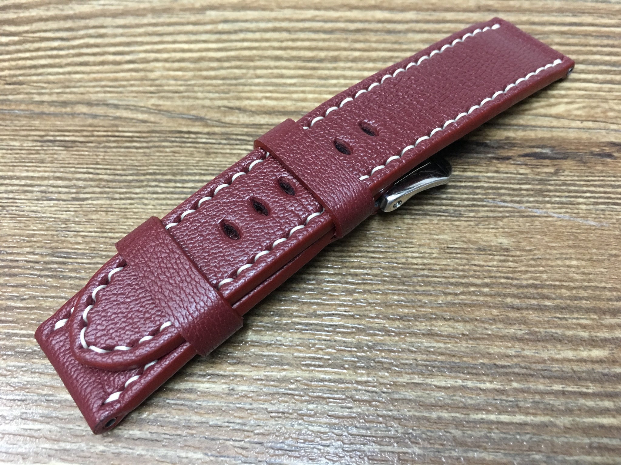 Leather Watch Strap, Panerai Watch Strap, Leather Watch Band 24mm, Dark Red Watch Band, Panerai, 26mm - eternitizzz-straps-and-accessories