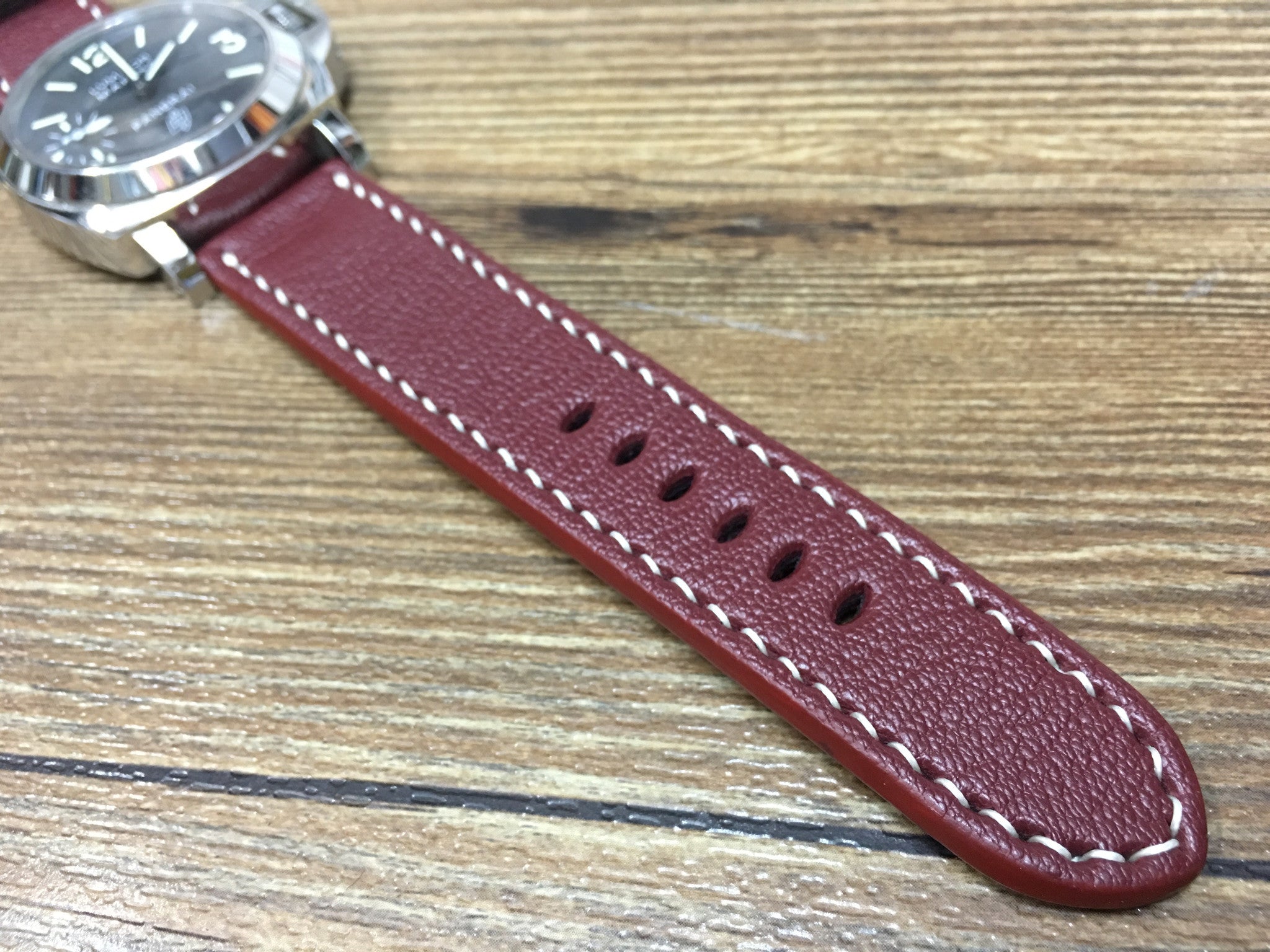 Leather Watch Strap, Panerai Watch Strap, Leather Watch Band 24mm, Dark Red Watch Band, Panerai, 26mm - eternitizzz-straps-and-accessories