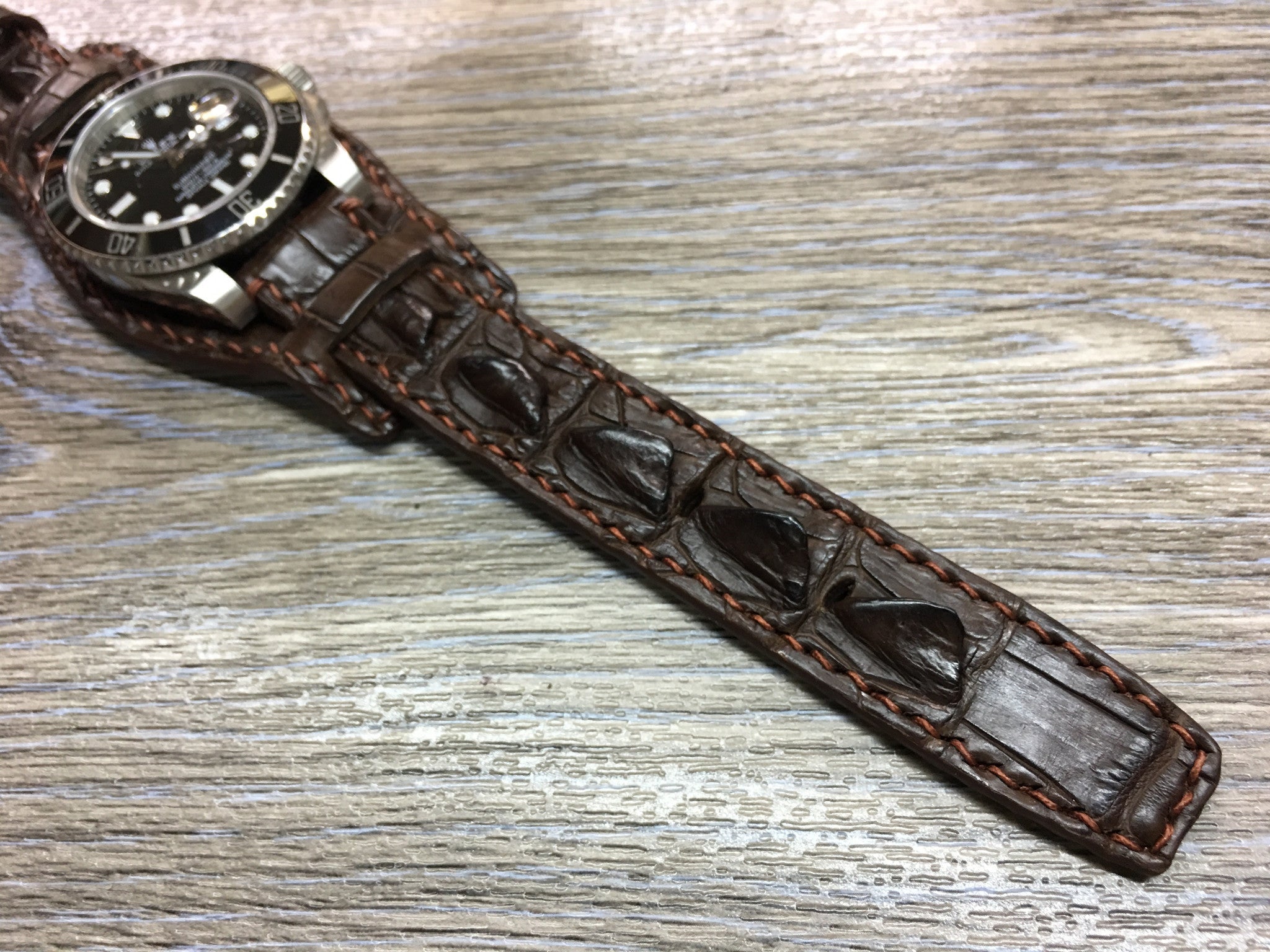 Leather Watch Strap, Full Bund Strap, Alligator Skin Watch band, Rolex Watch Strap, 20mm - eternitizzz-straps-and-accessories