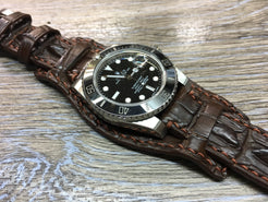 Leather Watch Strap, Full Bund Strap, Alligator Skin Watch band, Rolex Watch Strap, 20mm - eternitizzz-straps-and-accessories