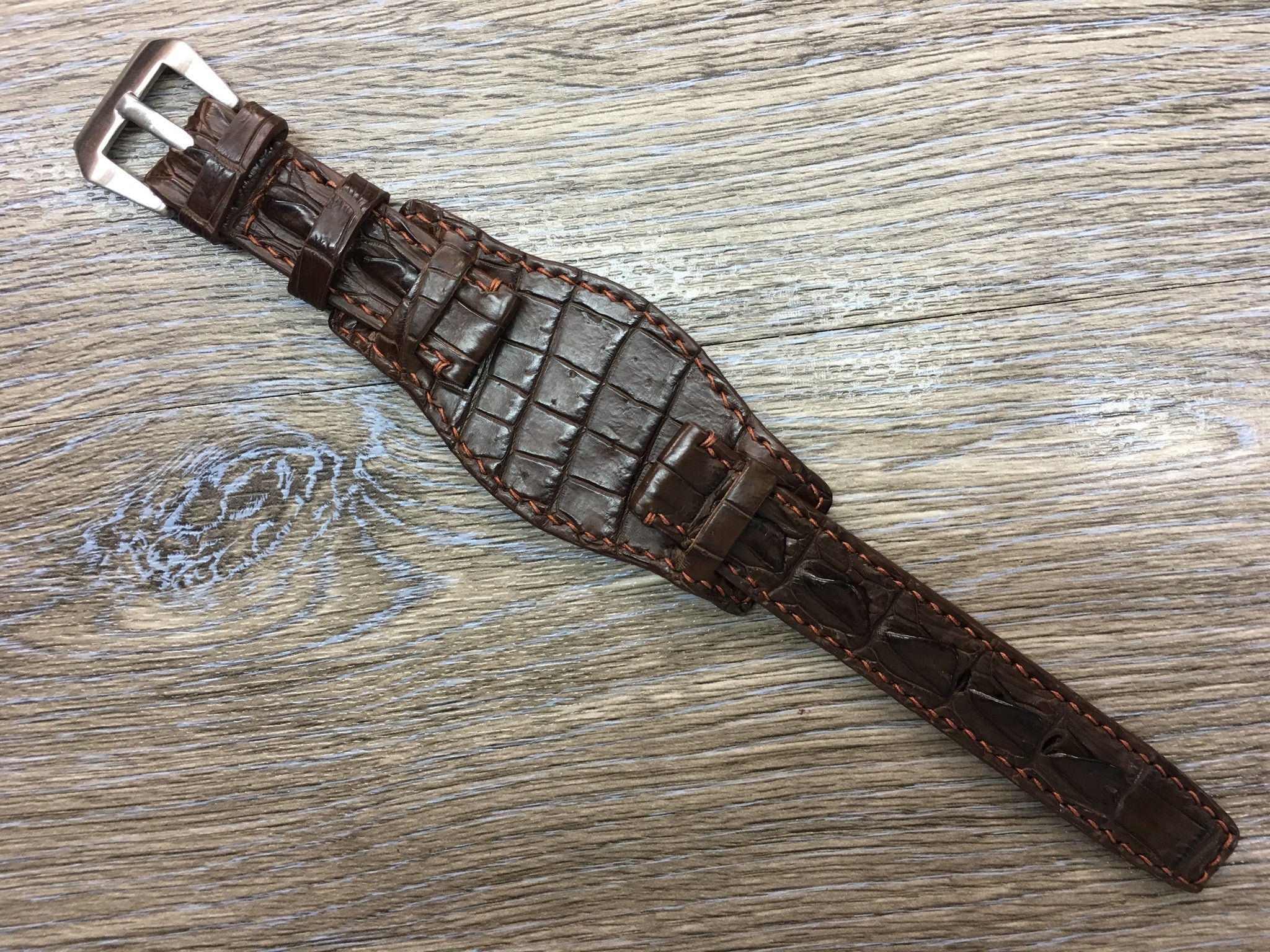 Leather Watch Strap, Full Bund Strap, Alligator Skin Watch band, Rolex Watch Strap, 20mm - eternitizzz-straps-and-accessories