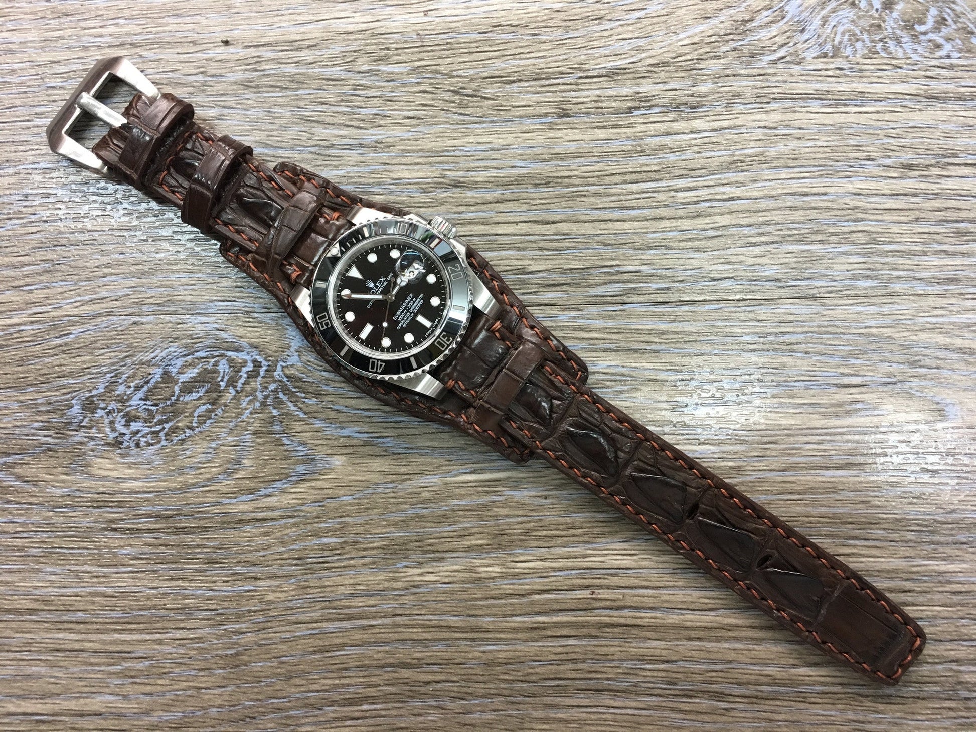 Leather Watch Strap, Full Bund Strap, Alligator Skin Watch band, Rolex Watch Strap, 20mm - eternitizzz-straps-and-accessories