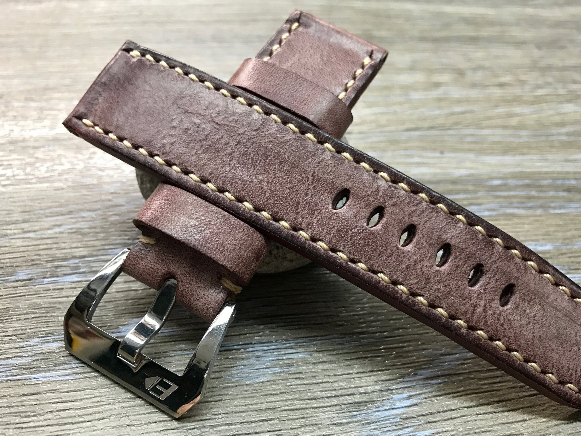 24mm straps, Handmade waxed vintage leather watch band, real leather watch strap for Panerai - eternitizzz-straps-and-accessories