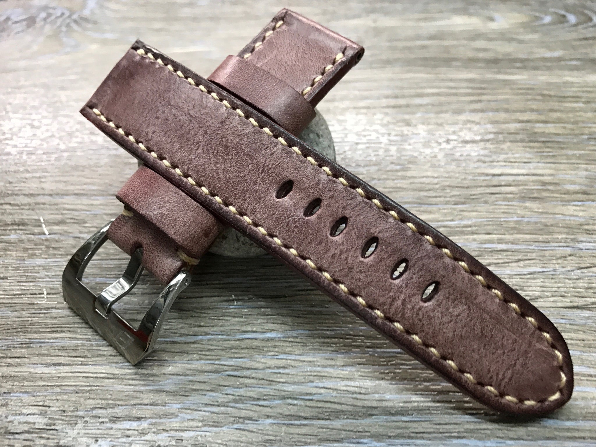 24mm straps, Handmade waxed vintage leather watch band, real leather watch strap for Panerai - eternitizzz-straps-and-accessories