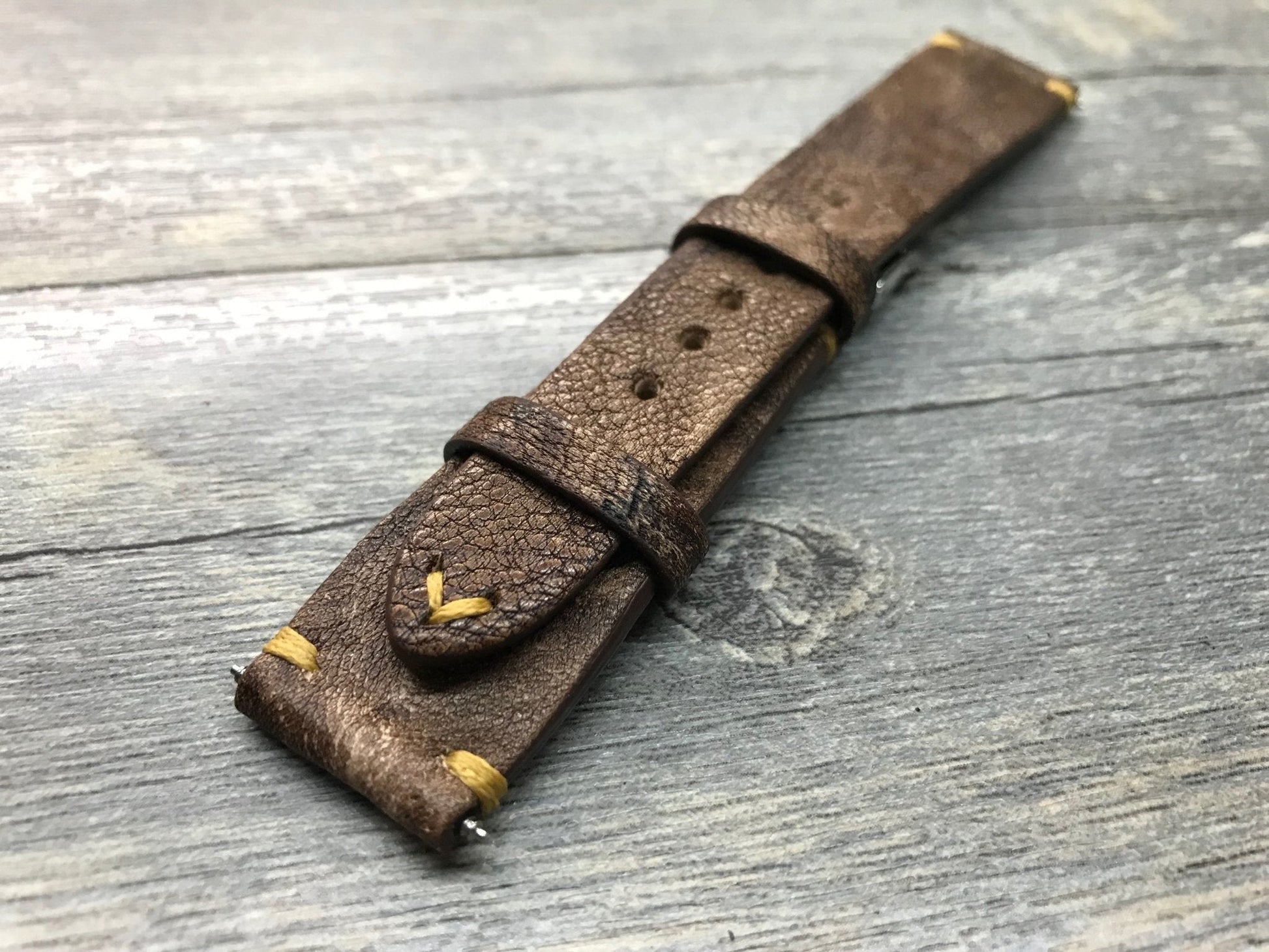 Leather Watch Strap, Rolex Watch Strap,  Leather Watch Band, 20mm, Brown Washed Antique, 19mm watch strap, 18mm Two piece watch Strap - eternitizzz-straps-and-accessories