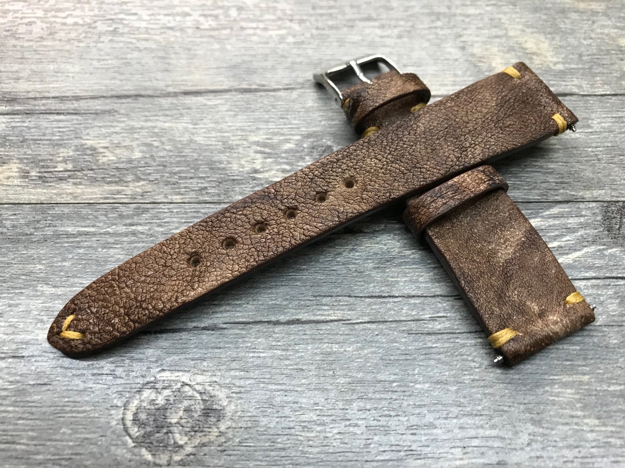 Leather Watch Strap, Rolex Watch Strap,  Leather Watch Band, 20mm, Brown Washed Antique, 19mm watch strap, 18mm Two piece watch Strap - eternitizzz-straps-and-accessories