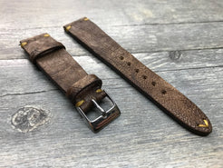 Leather Watch Strap, Rolex Watch Strap,  Leather Watch Band, 20mm, Brown Washed Antique, 19mm watch strap, 18mm Two piece watch Strap - eternitizzz-straps-and-accessories