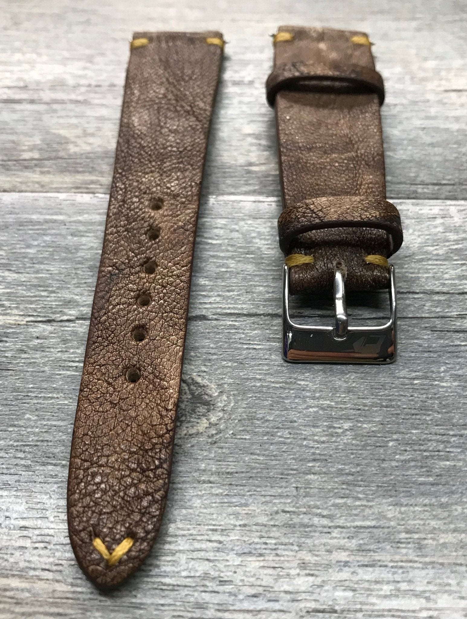 Leather Watch Strap, Rolex Watch Strap,  Leather Watch Band, 20mm, Brown Washed Antique, 19mm watch strap, 18mm Two piece watch Strap - eternitizzz-straps-and-accessories