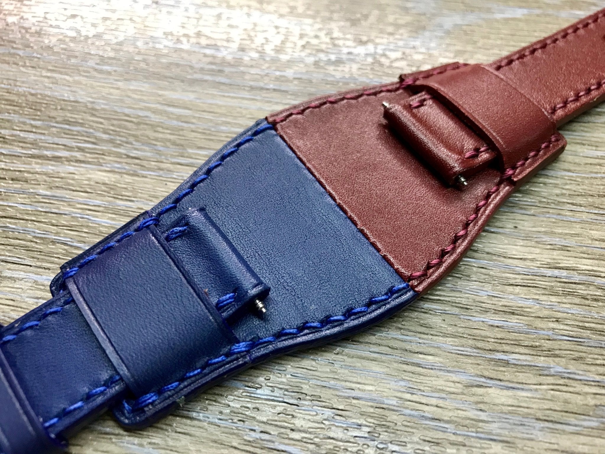 Leather Watch Straps, Leather Bund Straps, Watch Band for Rolex GMT Master 2 Pepsi, Watch Band, Leather Watch Strap 20mm, Blue Red Watch Strap - eternitizzz-straps-and-accessories